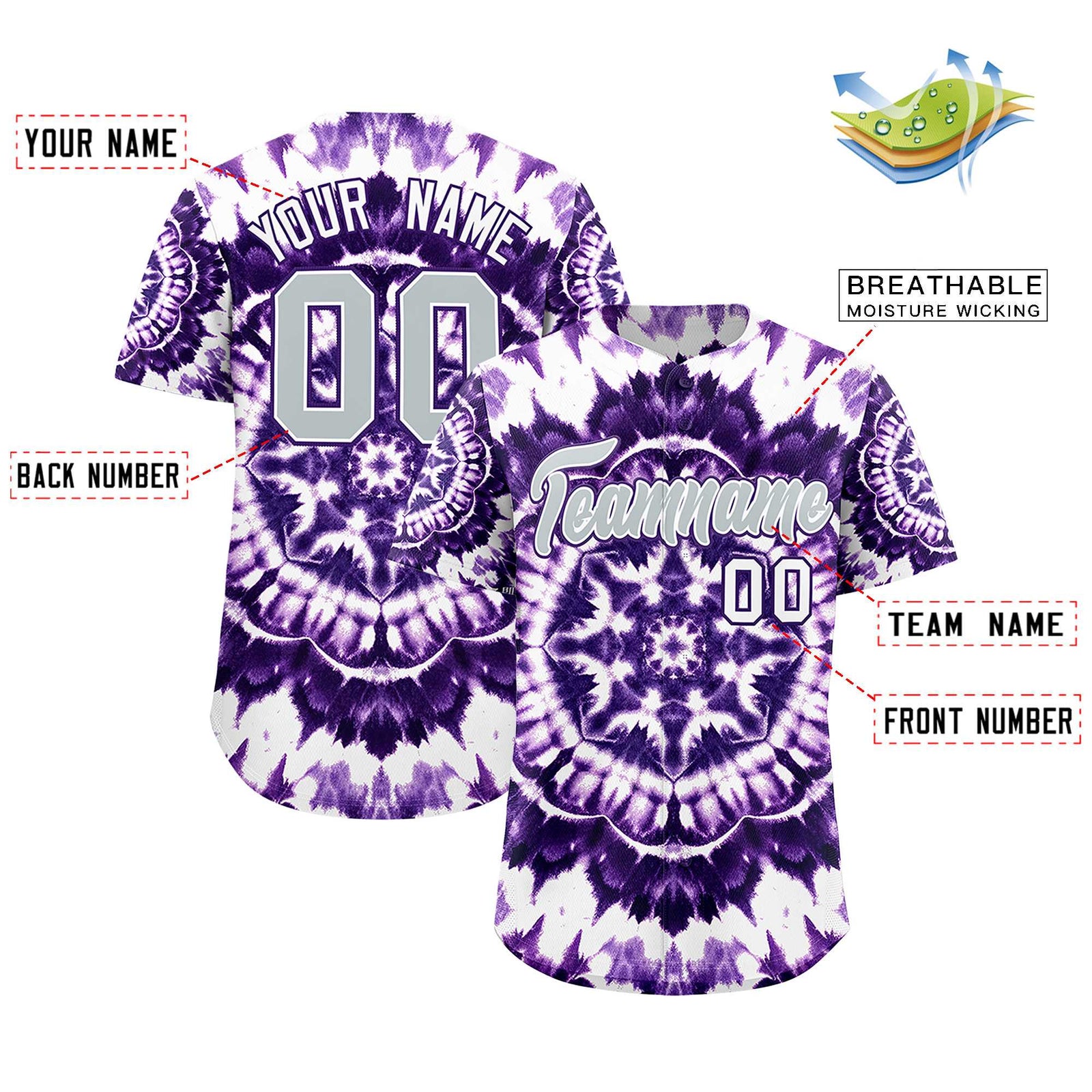 Custom Multi Color Tie-Dye Graffiti Pattern Authentic Baseball Jersey