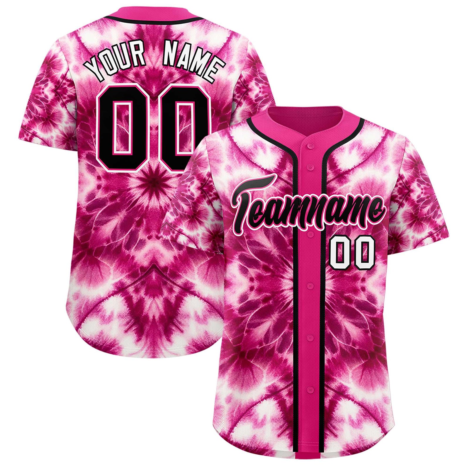 Custom Pink Tie-Dye Graffiti Pattern Authentic Baseball Jersey