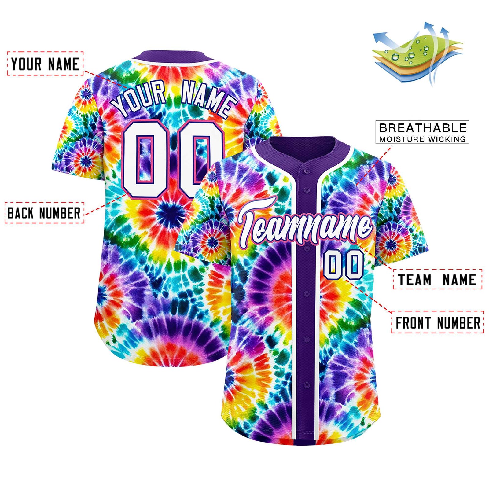 Custom Purple Tie-Dye Graffiti Pattern Authentic Baseball Jersey