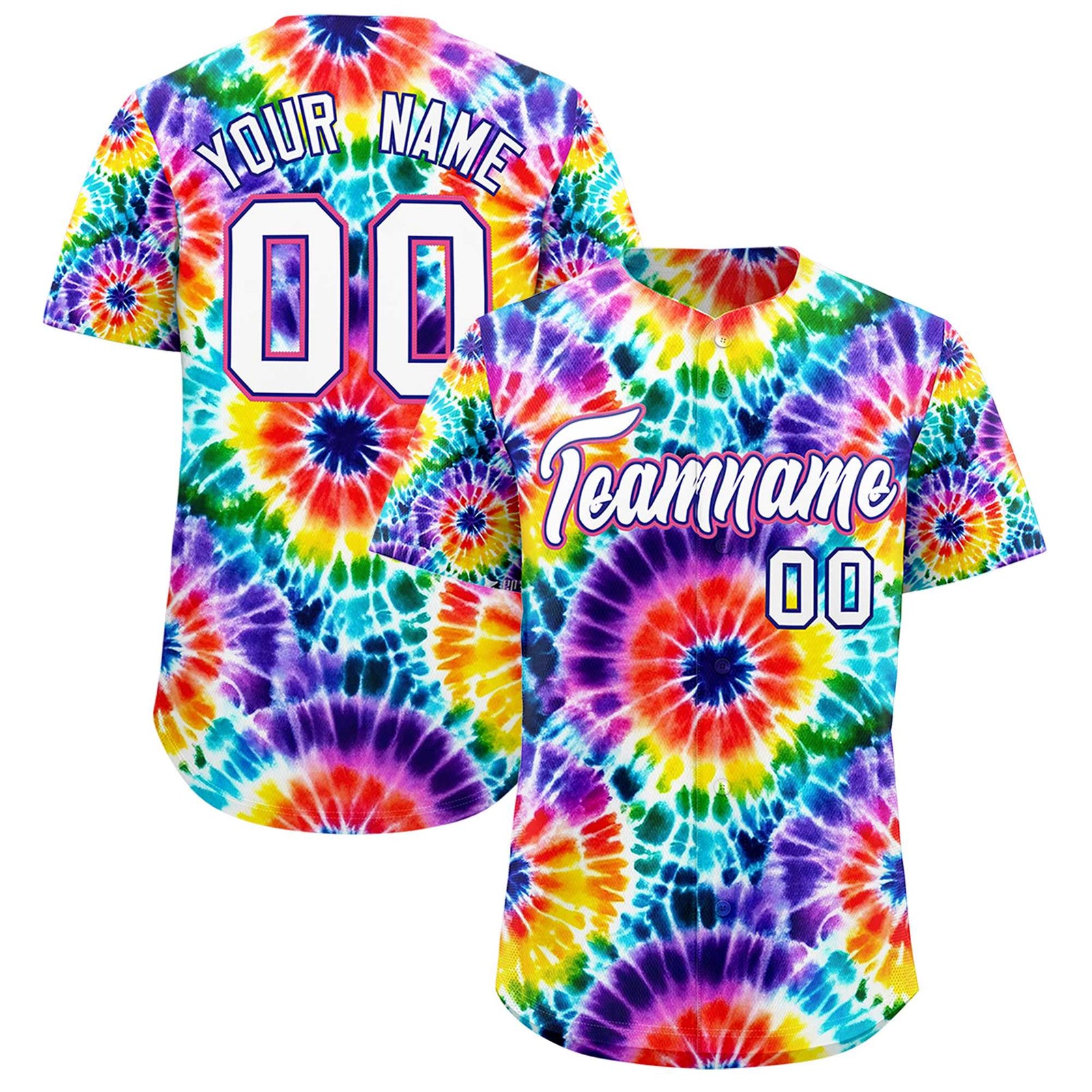 Custom Multi Color Tie-Dye Graffiti Pattern Authentic Baseball Jersey