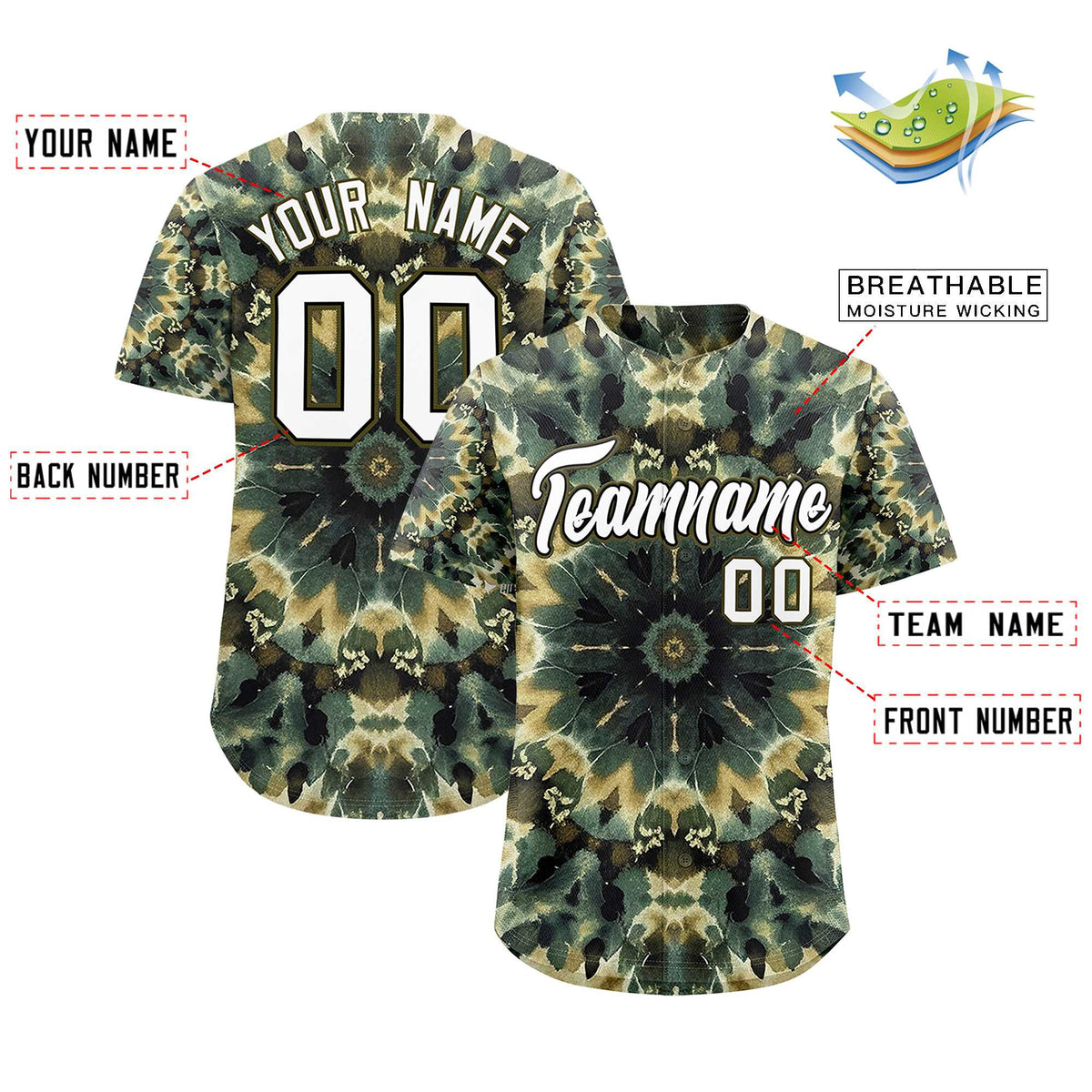 Custom Multi Color Tie-Dye Graffiti Pattern Authentic Baseball Jersey