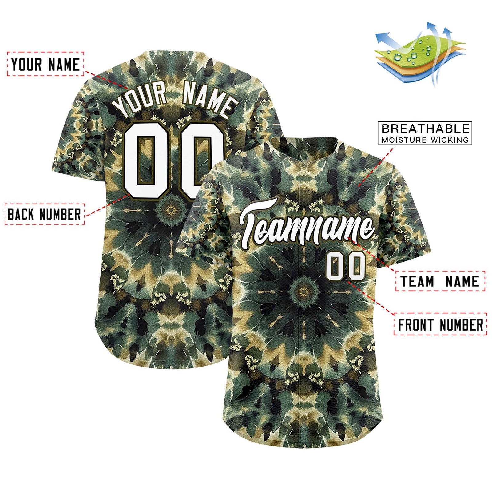 Custom Multi Color Tie-Dye Graffiti Pattern Authentic Baseball Jersey