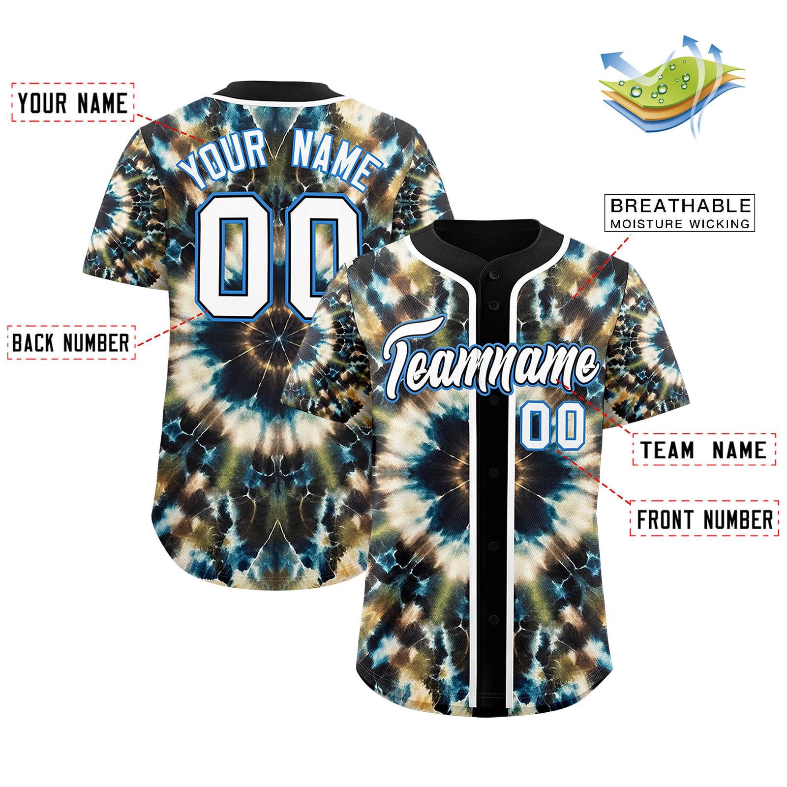 Custom Black Tie-Dye Graffiti Pattern Authentic Baseball Jersey