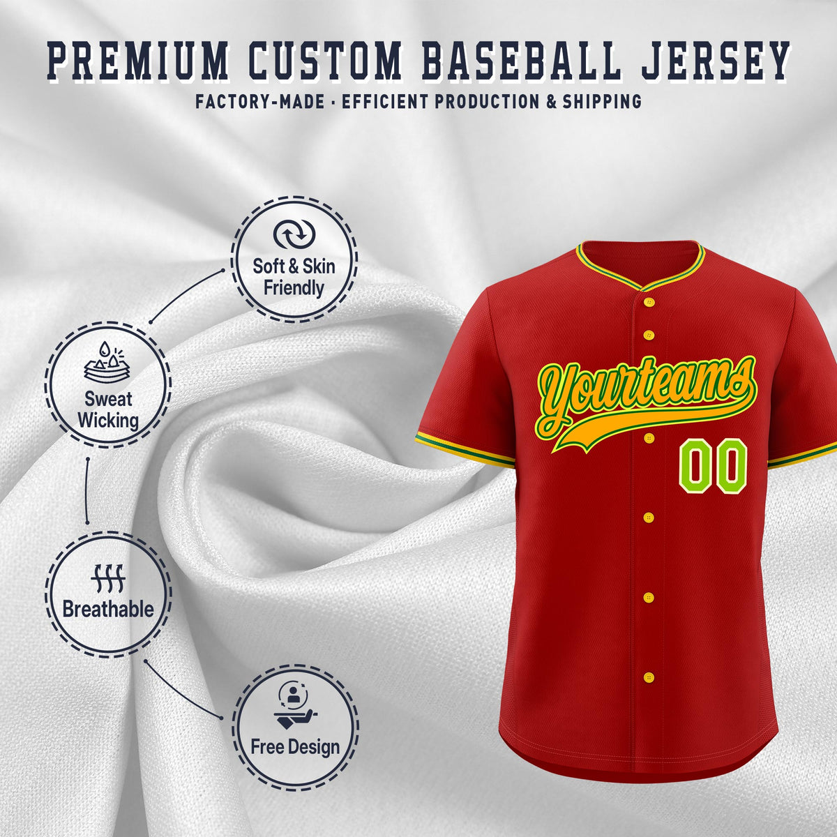 Custom Red Light Green Gold Classic Style Stitched Sports Uniform For Men Women Youth Personalized Quick Dry Baseball Jersey| KXKSHOP