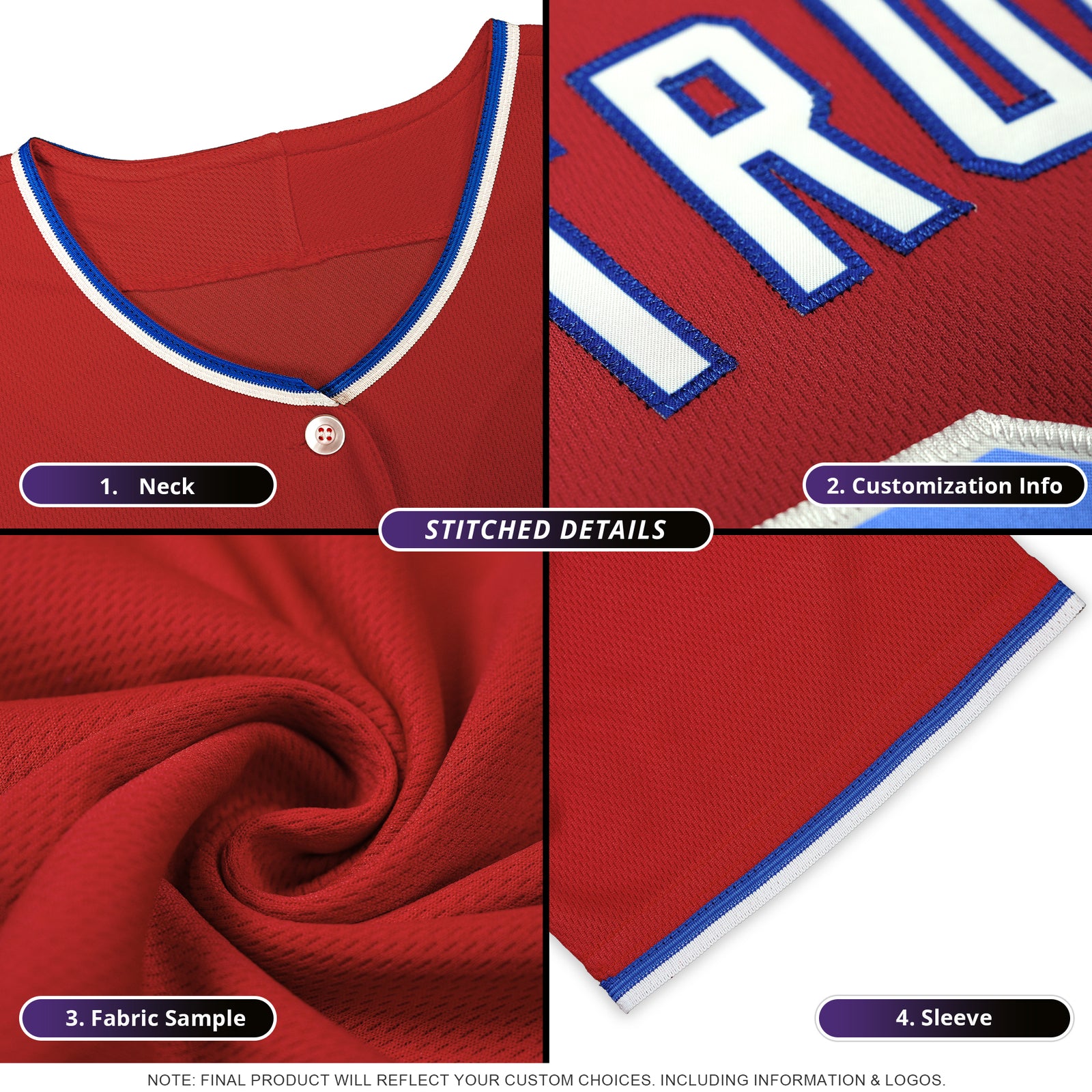 Custom Red White Royal Classic Style Stitched Sports Uniform For Men Women Youth Personalized Lightweight Baseball Jersey