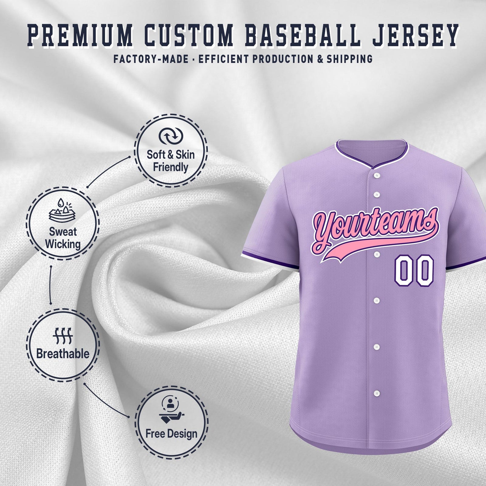 Custom Light Purple White Purple Classic Style Stitched Sports Uniform For Men Women Youth Personalized Quick Dry Baseball Jersey| KXKSHOP