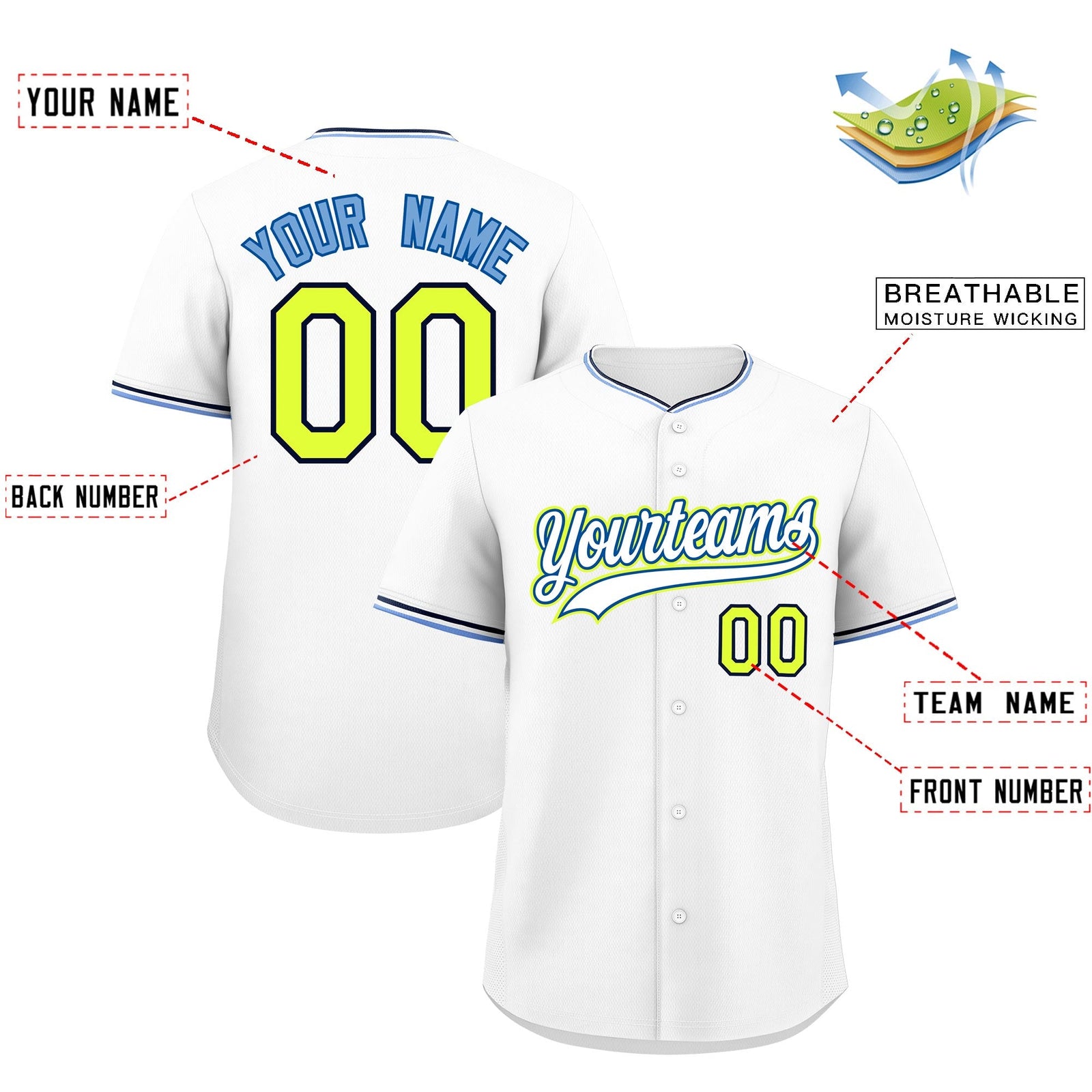 Custom White Navy Fluorescent Green Classic Style Stitched Sports Uniform For Men Women Youth Personalized Lightweight Baseball Jersey| KXKSHOP