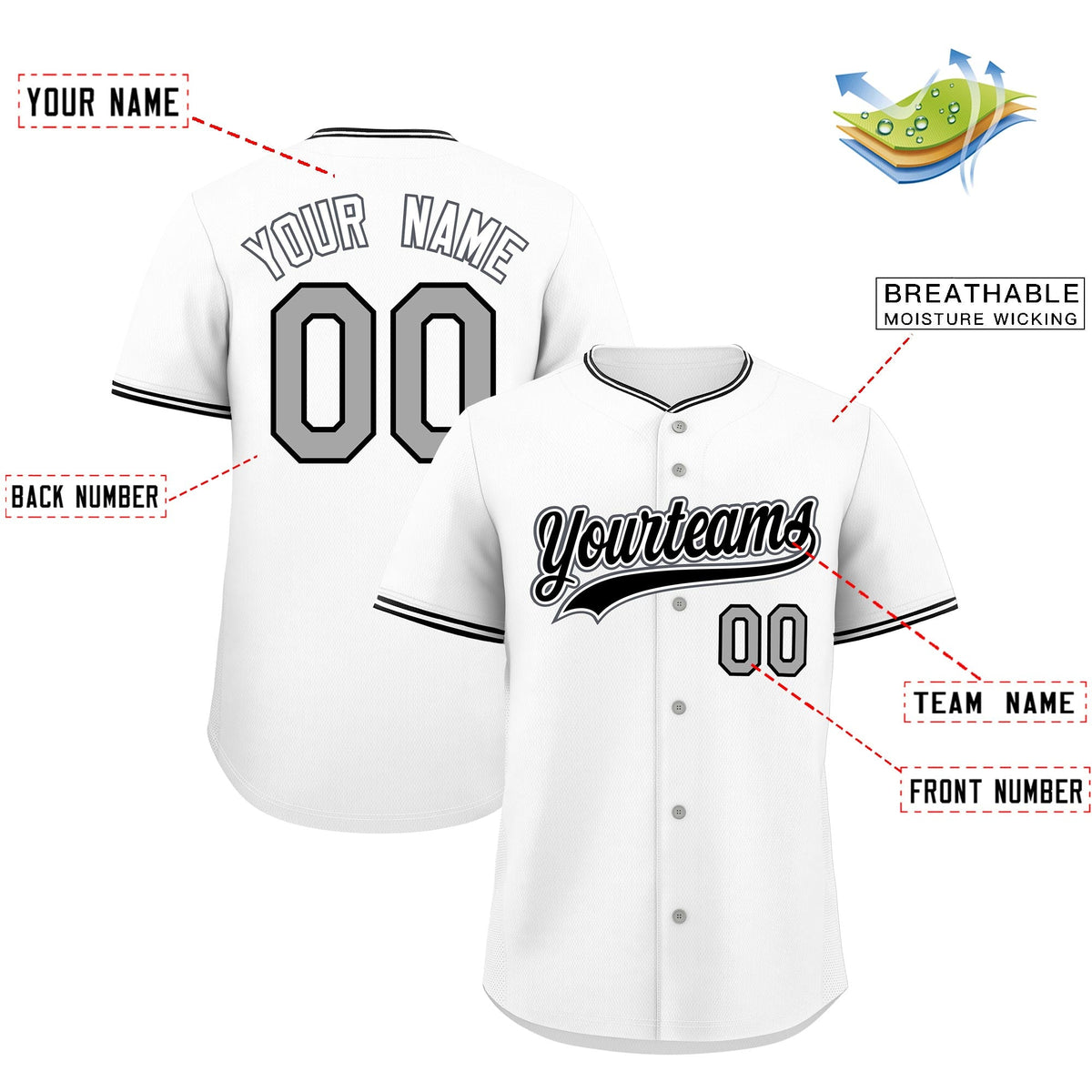 Custom White Black Gray Classic Style Stitched Sports Uniform For Men Women Youth Personalized Lightweight Baseball Jersey| KXKSHOP
