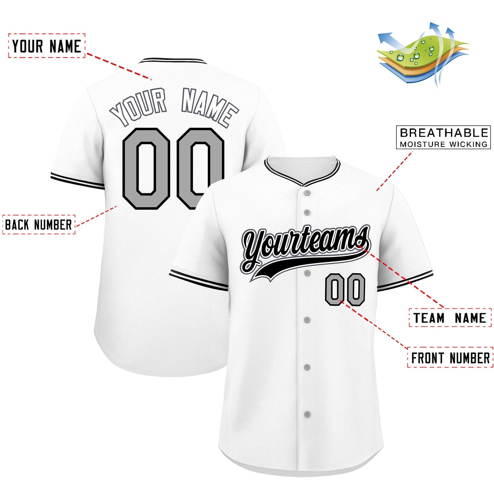 Custom White Black Gray Classic Style Stitched Sports Uniform For Men Women Youth Personalized Lightweight Baseball Jersey| KXKSHOP