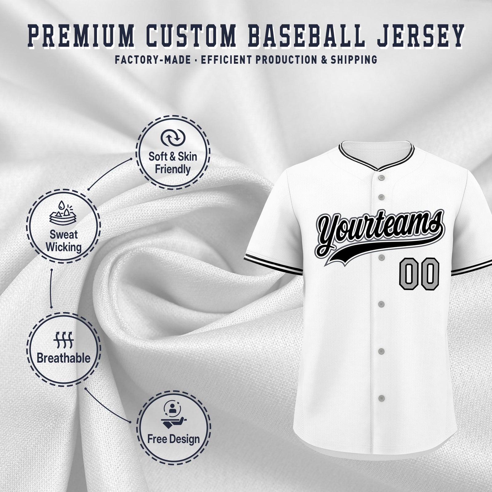 Custom White Black Gray Classic Style Stitched Sports Uniform For Men Women Youth Personalized Lightweight Baseball Jersey| KXKSHOP