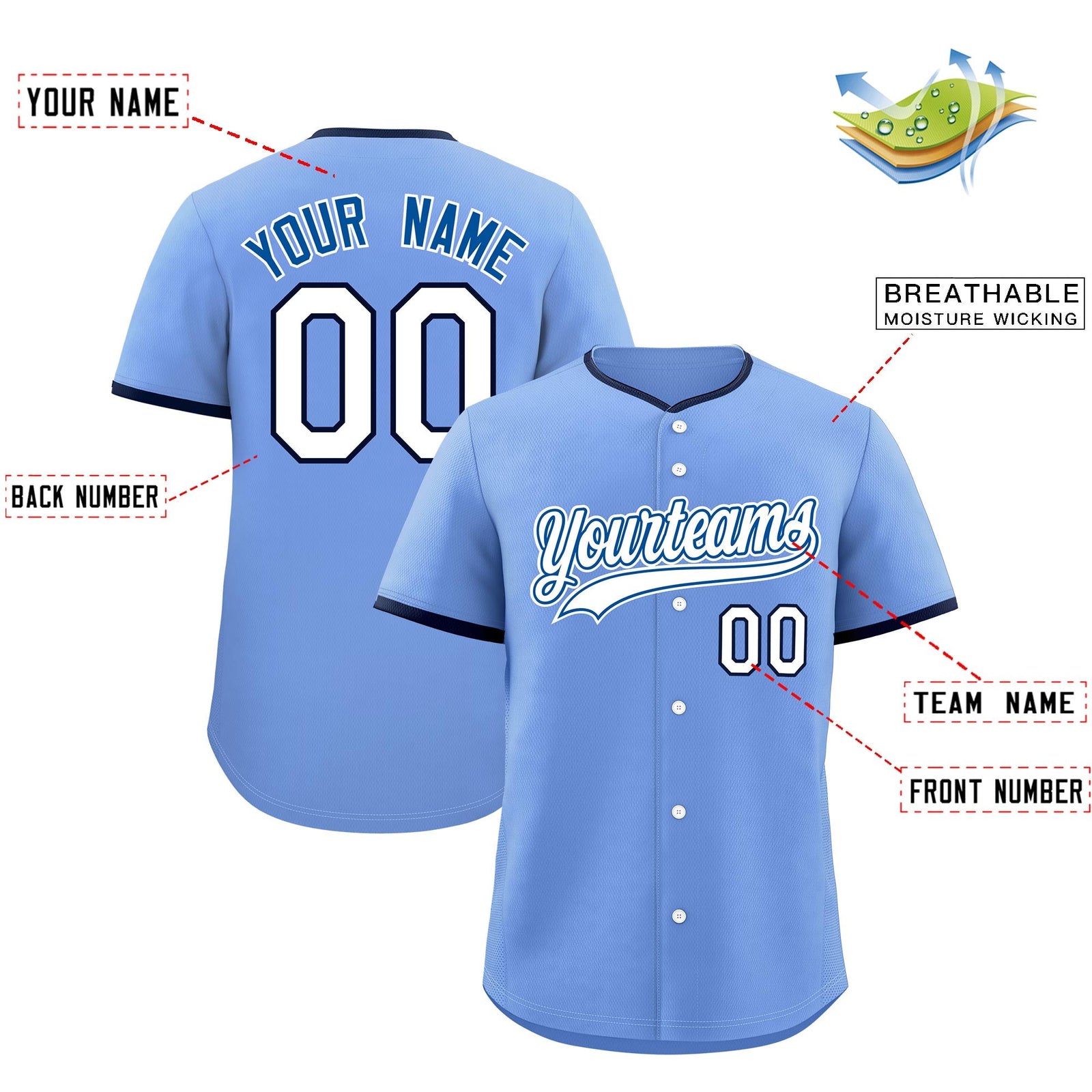 Custom Light Blue White Royal Classic Style Stitched Sports Uniform For Men Women Youth Personalized Lightweight Baseball Jersey| KXKSHOP