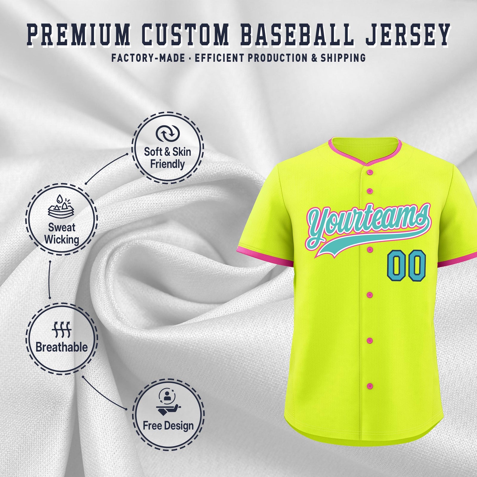 Custom Fluorescent Green Rose Red Teal Classic Style Stitched Sports Uniform For Men Women Youth Personalized Lightweight Baseball Jersey| KXKSHOP