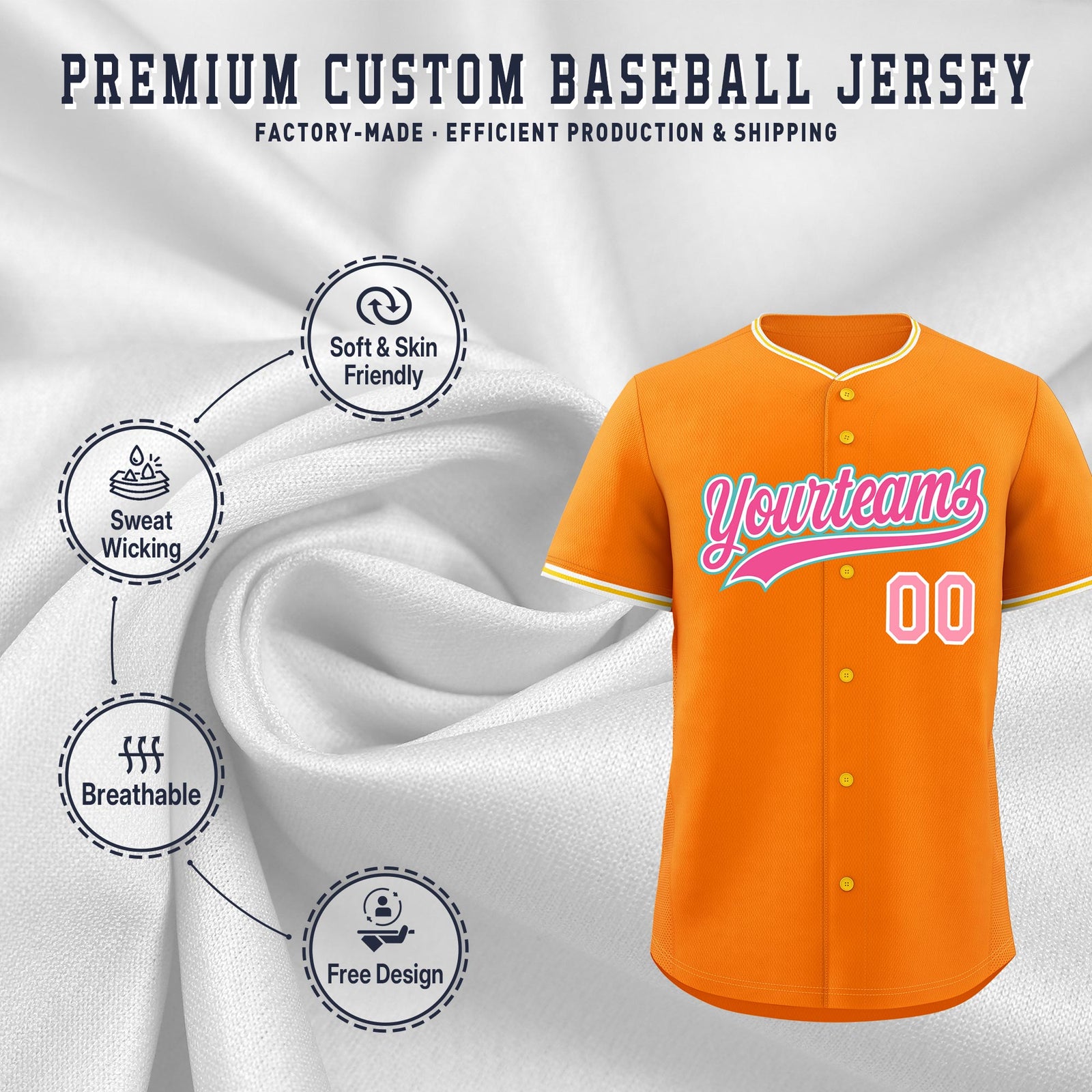 Custom Orange Gold White Classic Style Stitched Sports Uniform For Men Women Youth Personalized Lightweight Baseball Jersey| KXKSHOP