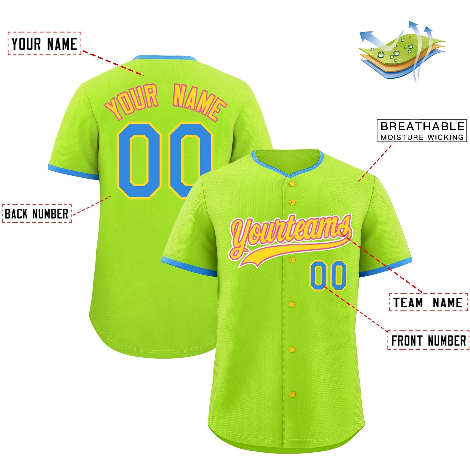 Custom Neon Green Gold Pink Classic Style Stitched Sports Uniform For Men Women Youth Personalized Quick Dry Baseball Jersey| KXKSHOP