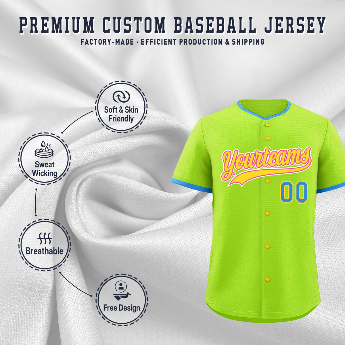 Custom Neon Green Gold Pink Classic Style Stitched Sports Uniform For Men Women Youth Personalized Quick Dry Baseball Jersey| KXKSHOP