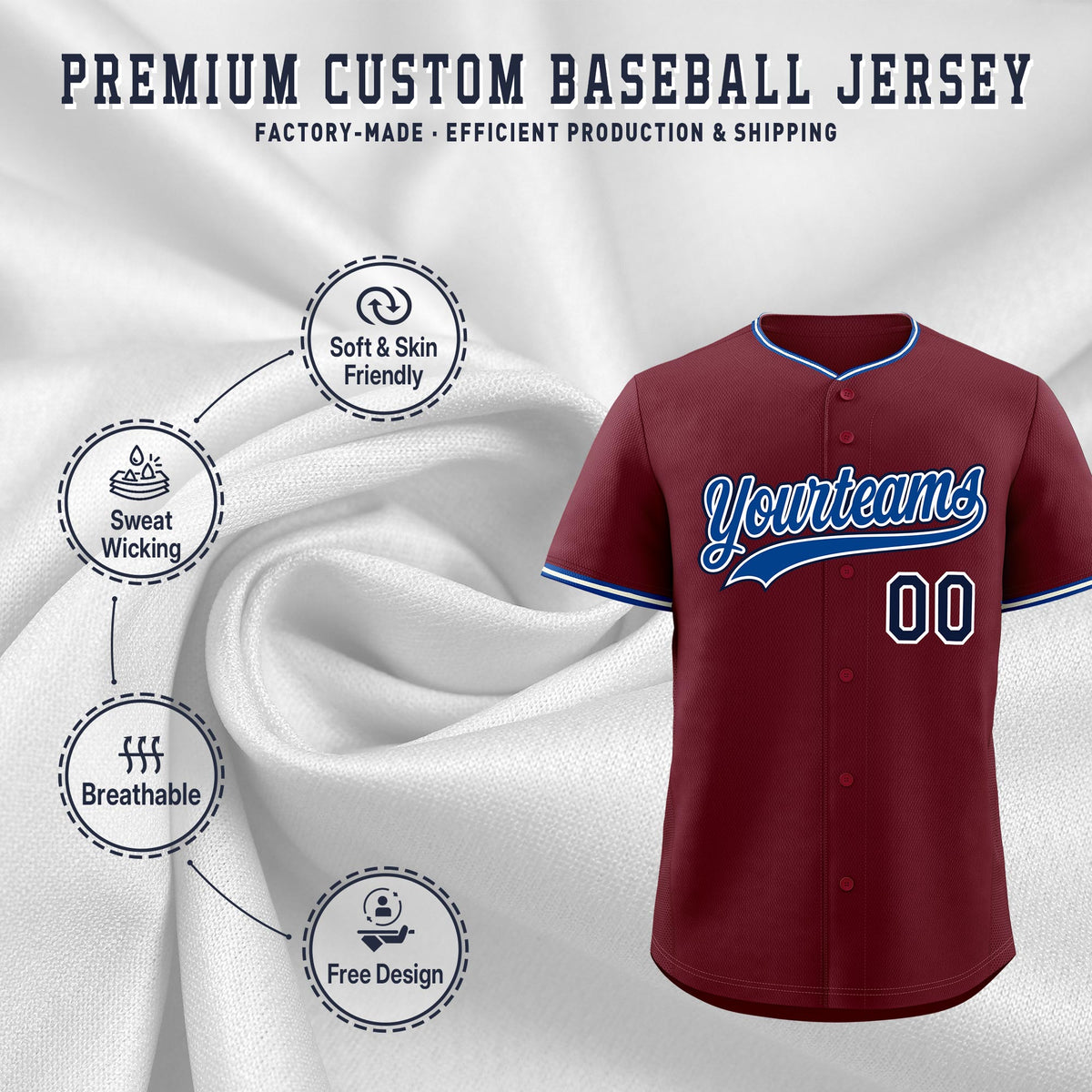 Custom Maroon White Royal Classic Style Stitched Sports Uniform For Men Women Youth Personalized Quick Dry Baseball Jersey| KXKSHOP