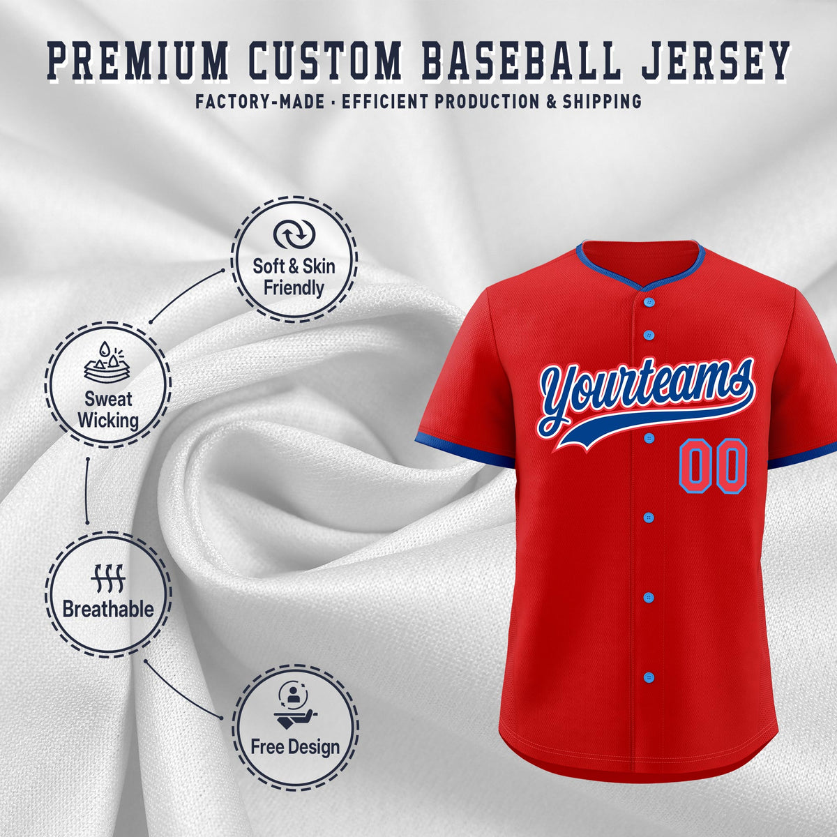 Custom Red Royal White Classic Style Stitched Sports Uniform For Men Women Youth Personalized Lightweight Baseball Jersey| KXKSHOP