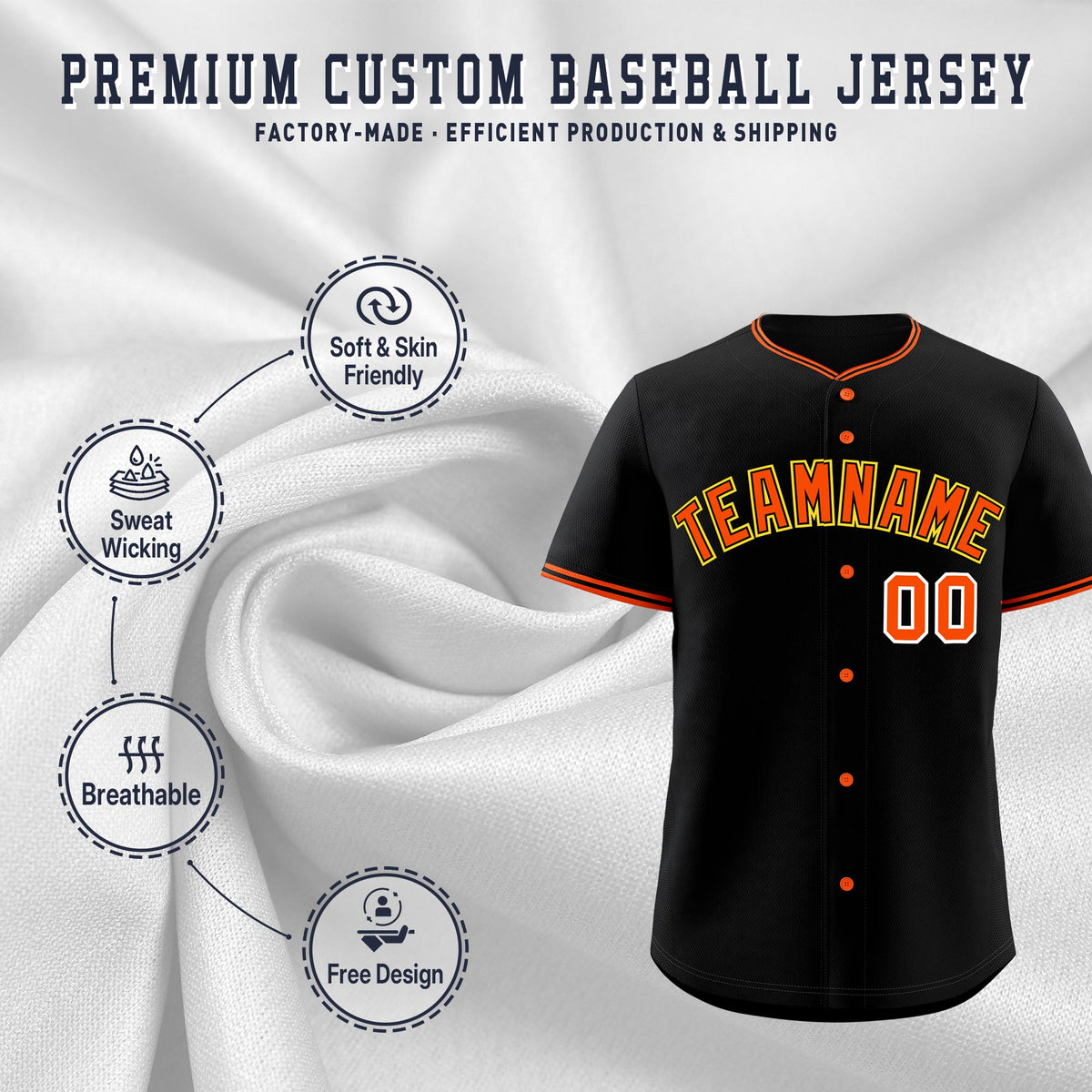 Custom Black Orange Gold Classic Style Stitched Sports Uniform For Men Women Youth Personalized Quick Dry Baseball Jersey| KXKSHOP