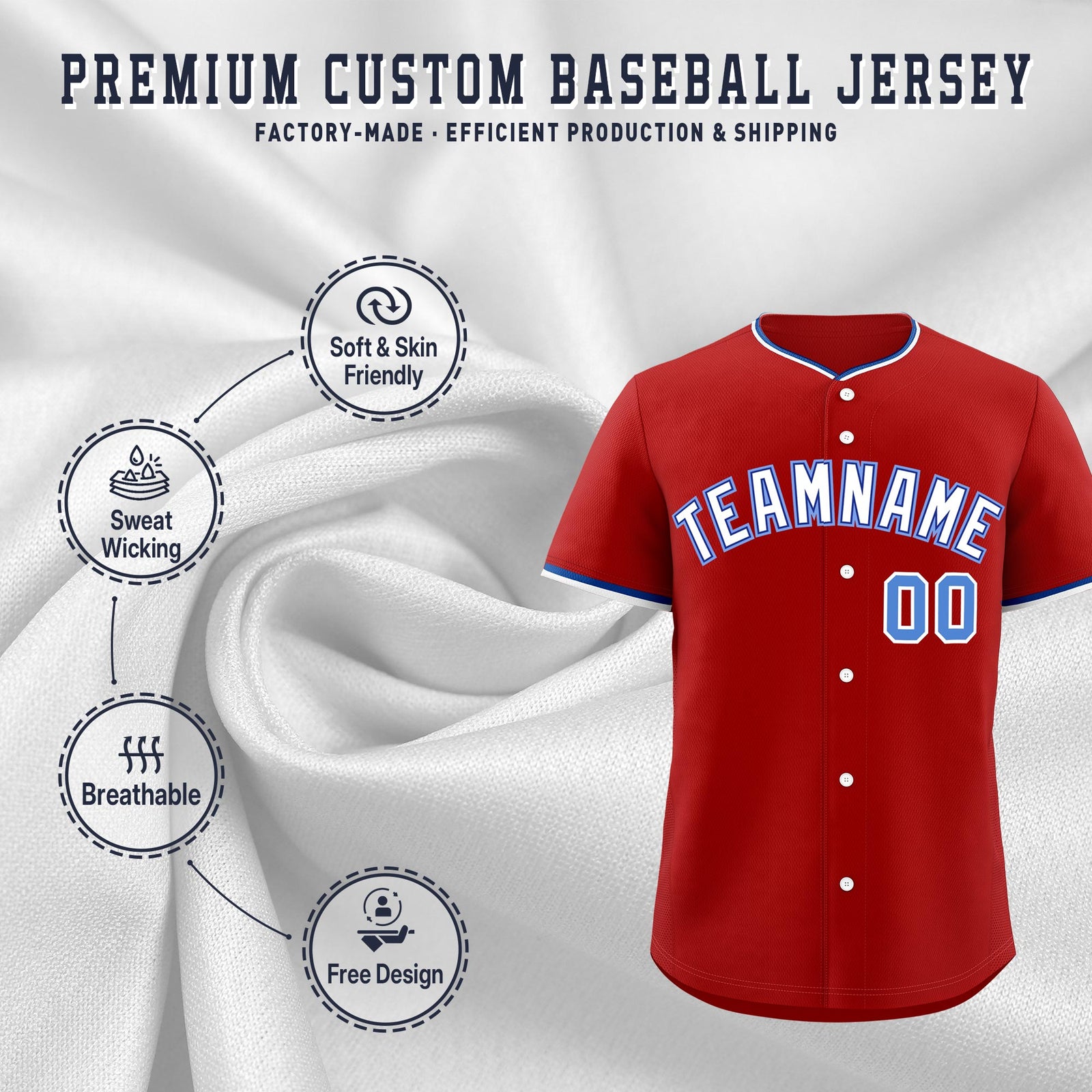 Custom Red White Royal Classic Style Stitched Sports Uniform For Men Women Youth Personalized Lightweight Baseball Jersey| KXKSHOP