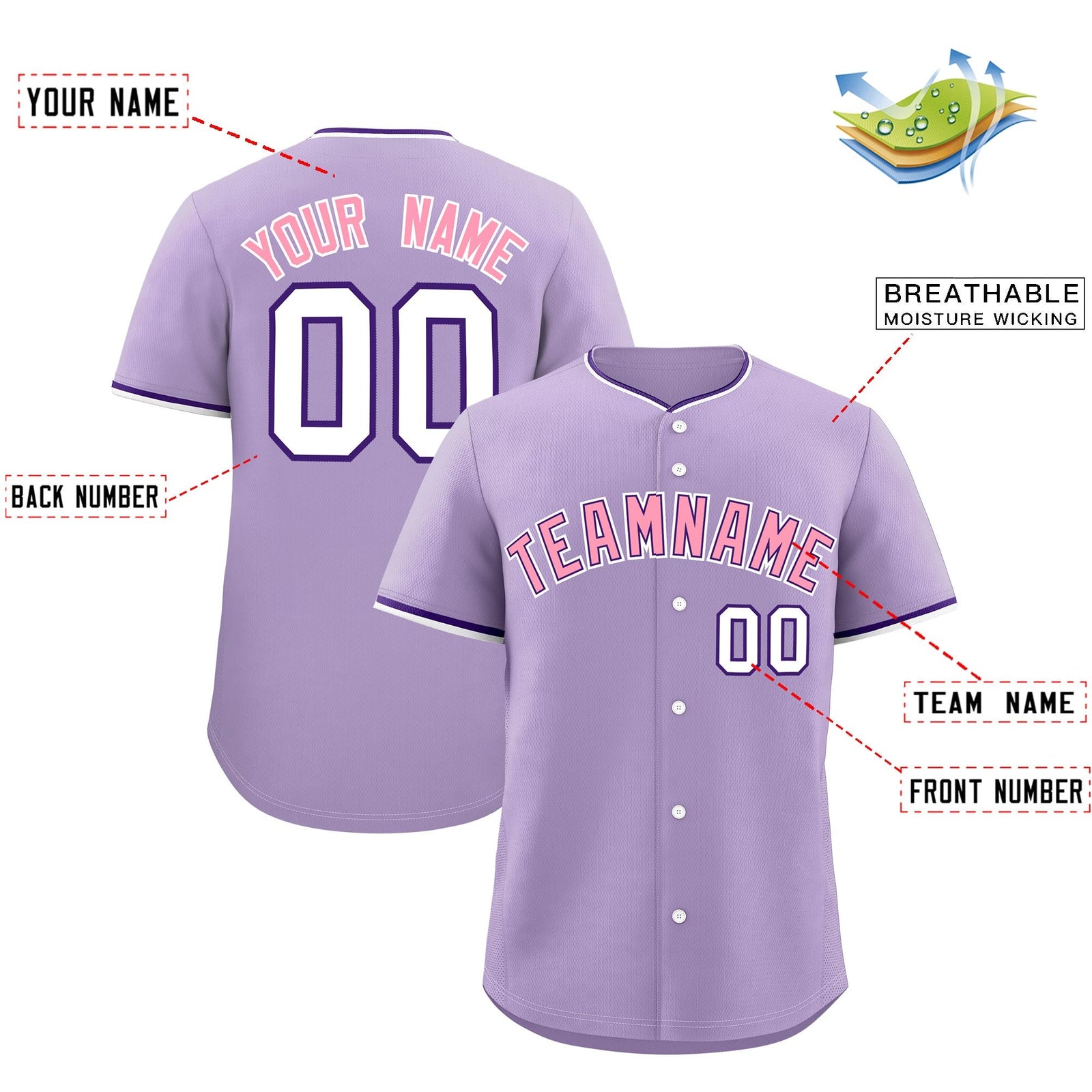 Custom Light Purple White Purple Classic Style Stitched Sports Uniform For Men Women Youth Personalized Quick Dry Baseball Jersey| KXKSHOP