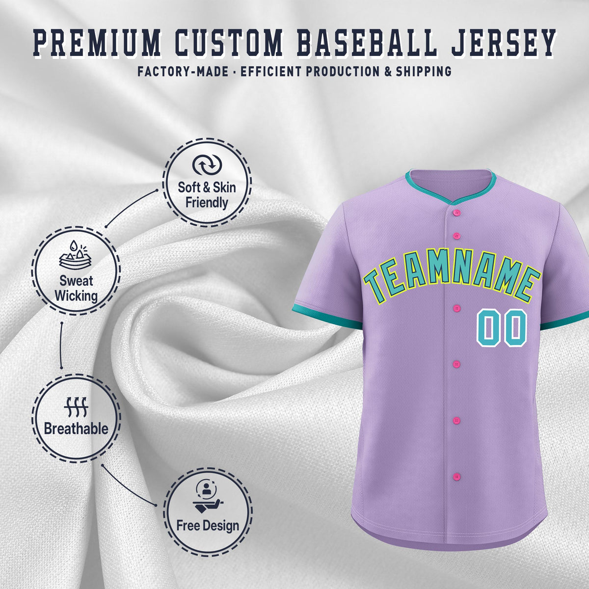 Custom Light Purple Fluorescent Green Midnight Blue Classic Style Stitched Sports Uniform For Men Women Youth Personalized Lightweight Baseball Jersey| KXKSHOP