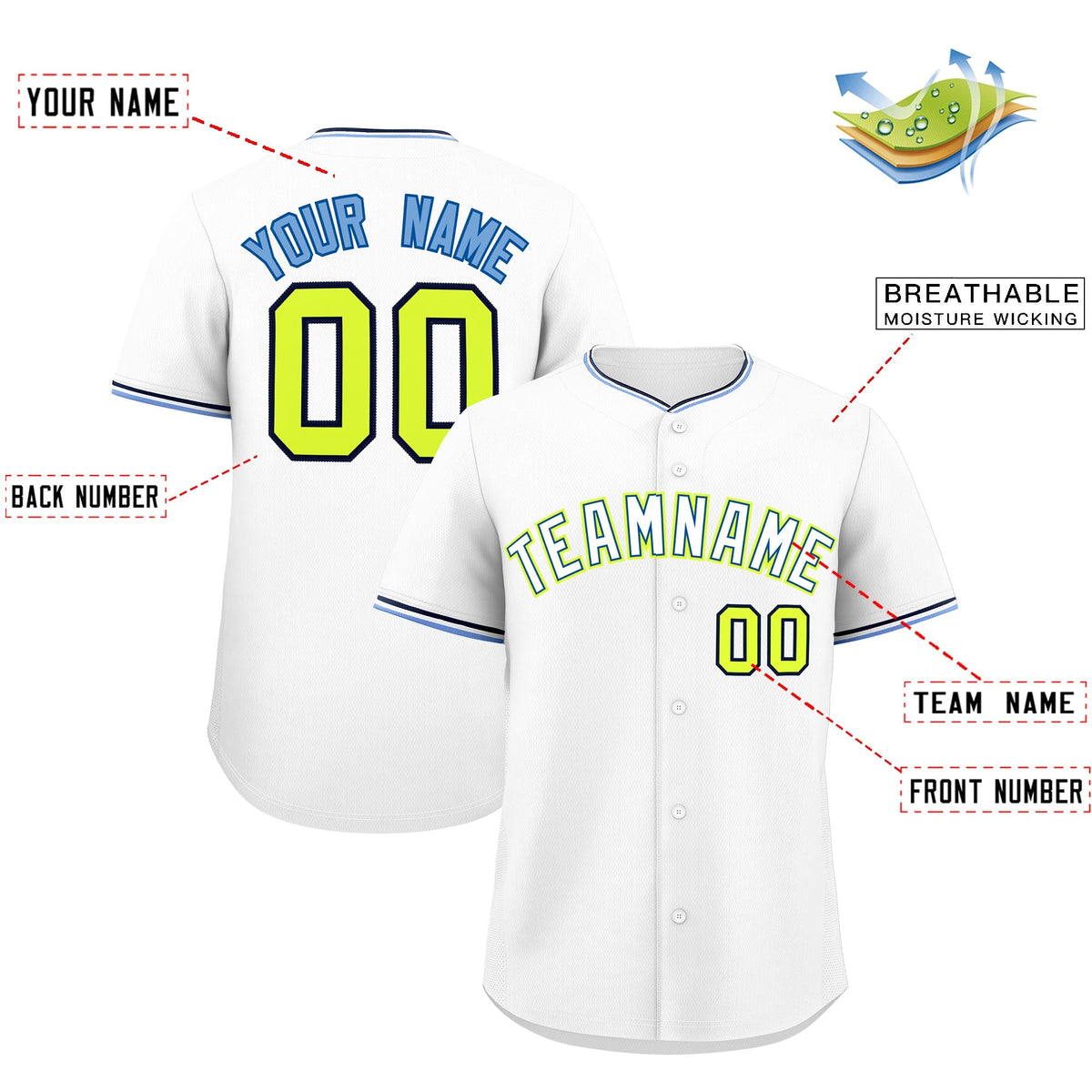 Custom White Navy Fluorescent Green Classic Style Stitched Sports Uniform For Men Women Youth Personalized Lightweight Baseball Jersey| KXKSHOP