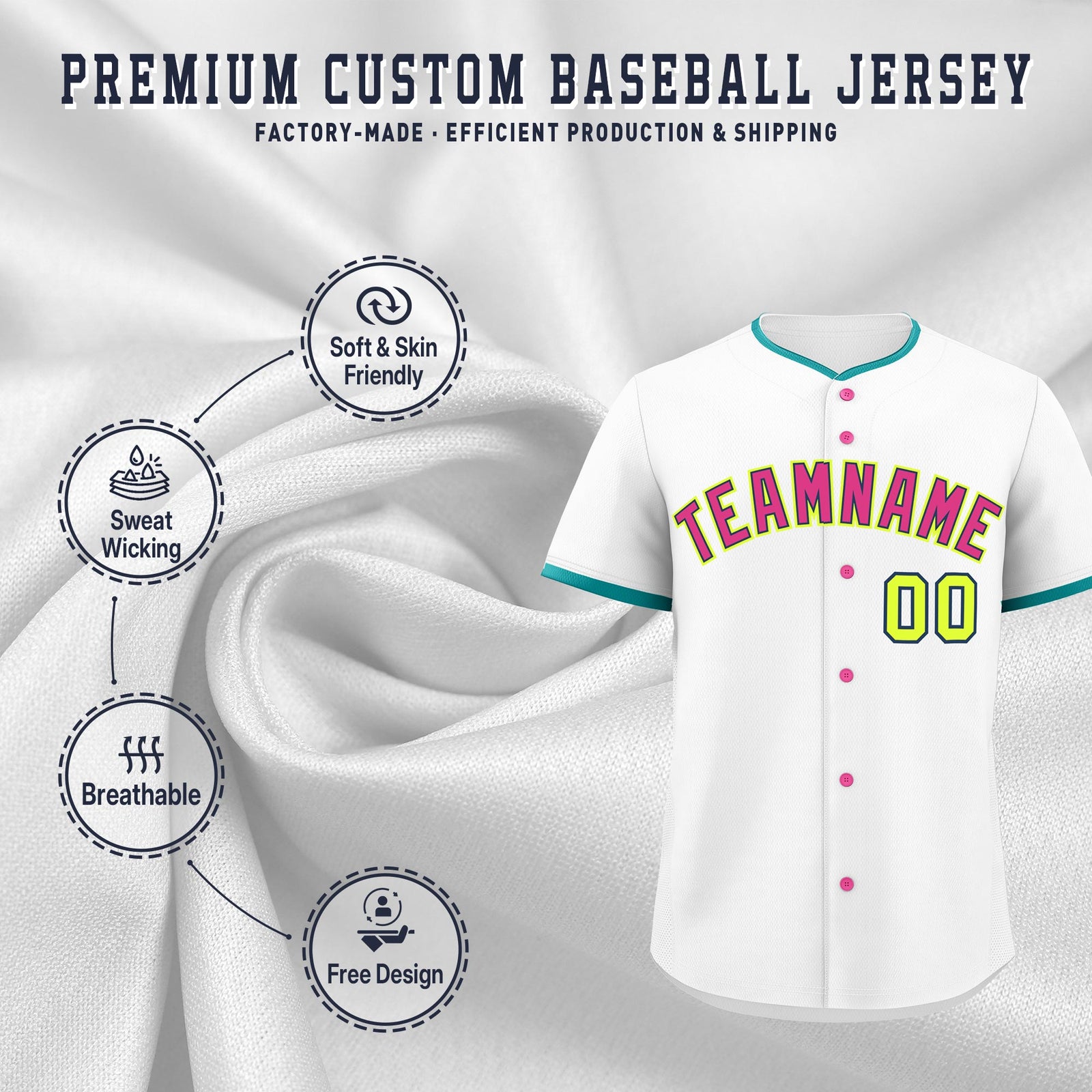 Custom White Fluorescent Green Midnight Blue Classic Style Stitched Sports Uniform For Men Women Youth Personalized Quick Dry Baseball Jersey| KXKSHOP