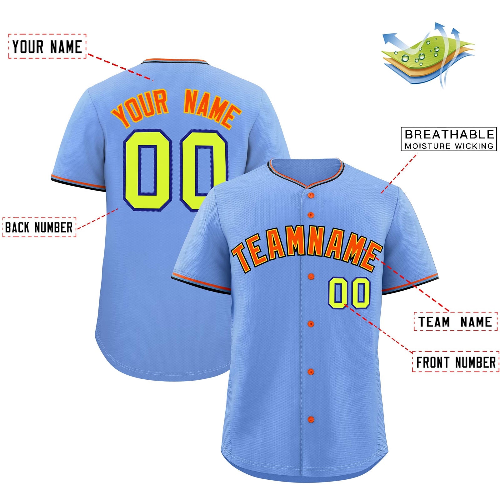Custom Light Blue Powder Blue Black Classic Style Stitched Sports Uniform For Men Women Youth Personalized Quick Dry Baseball Jersey| KXKSHOP