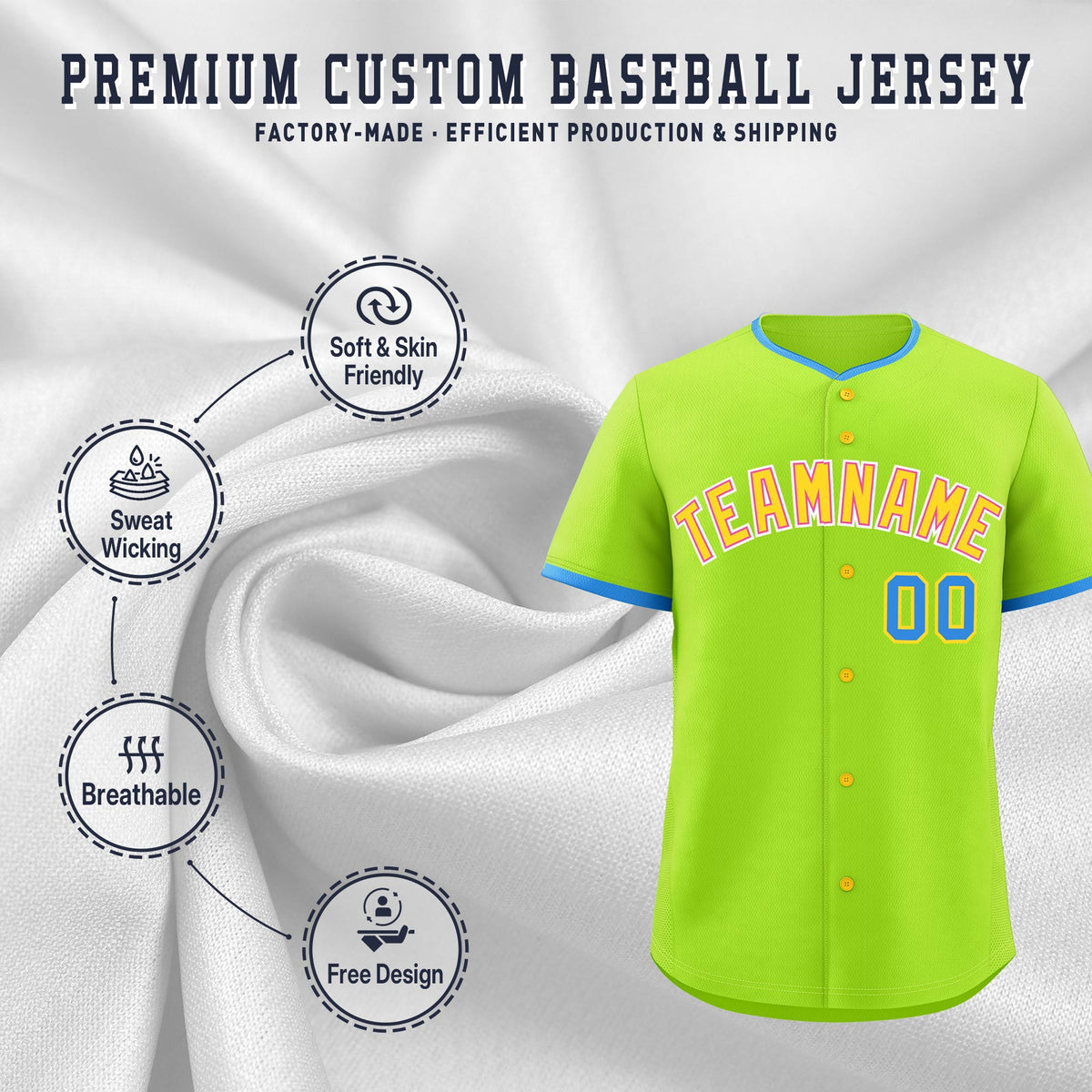 Custom Neon Green Gold Pink Classic Style Stitched Sports Uniform For Men Women Youth Personalized Quick Dry Baseball Jersey| KXKSHOP