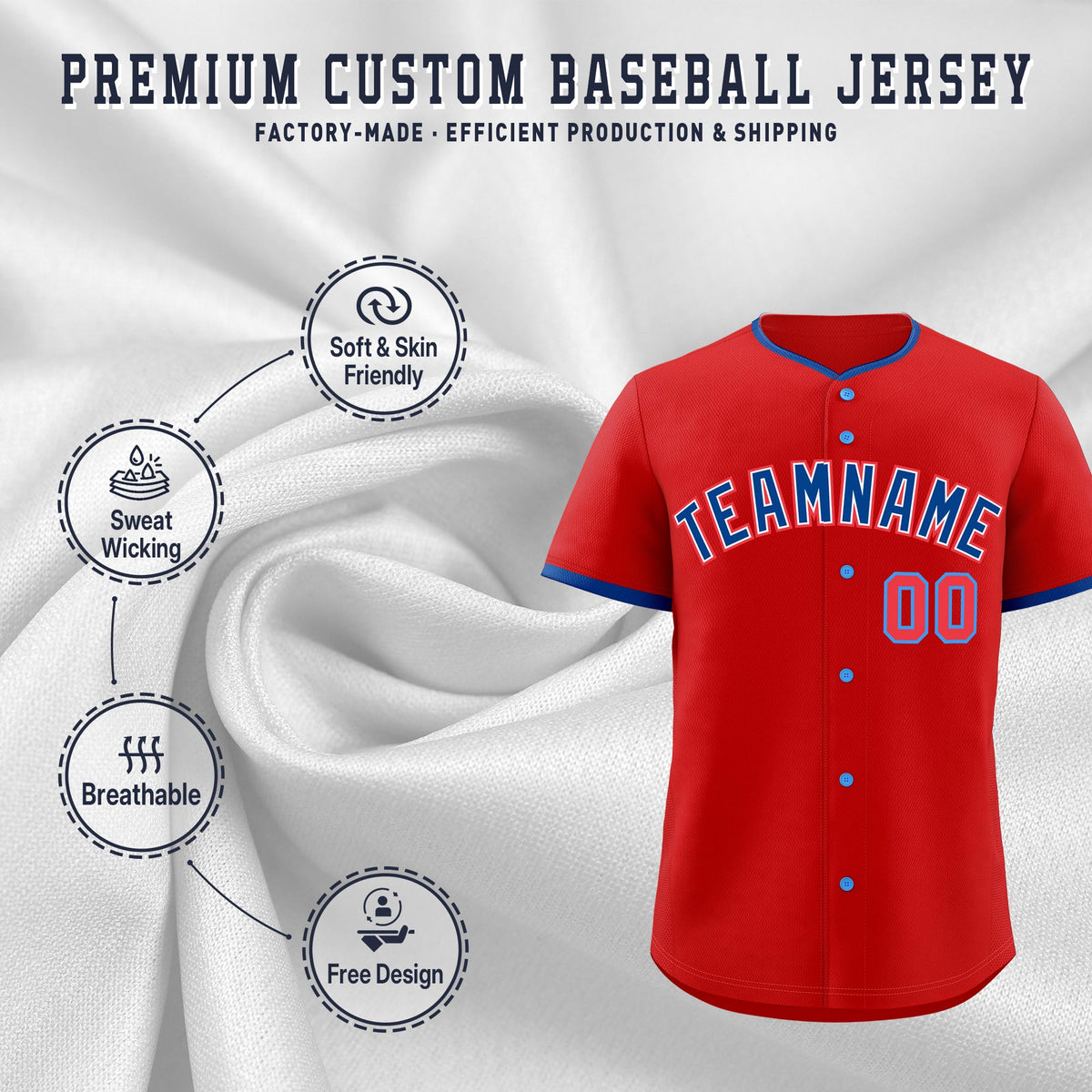 Custom Red Royal White Classic Style Stitched Sports Uniform For Men Women Youth Personalized Lightweight Baseball Jersey| KXKSHOP