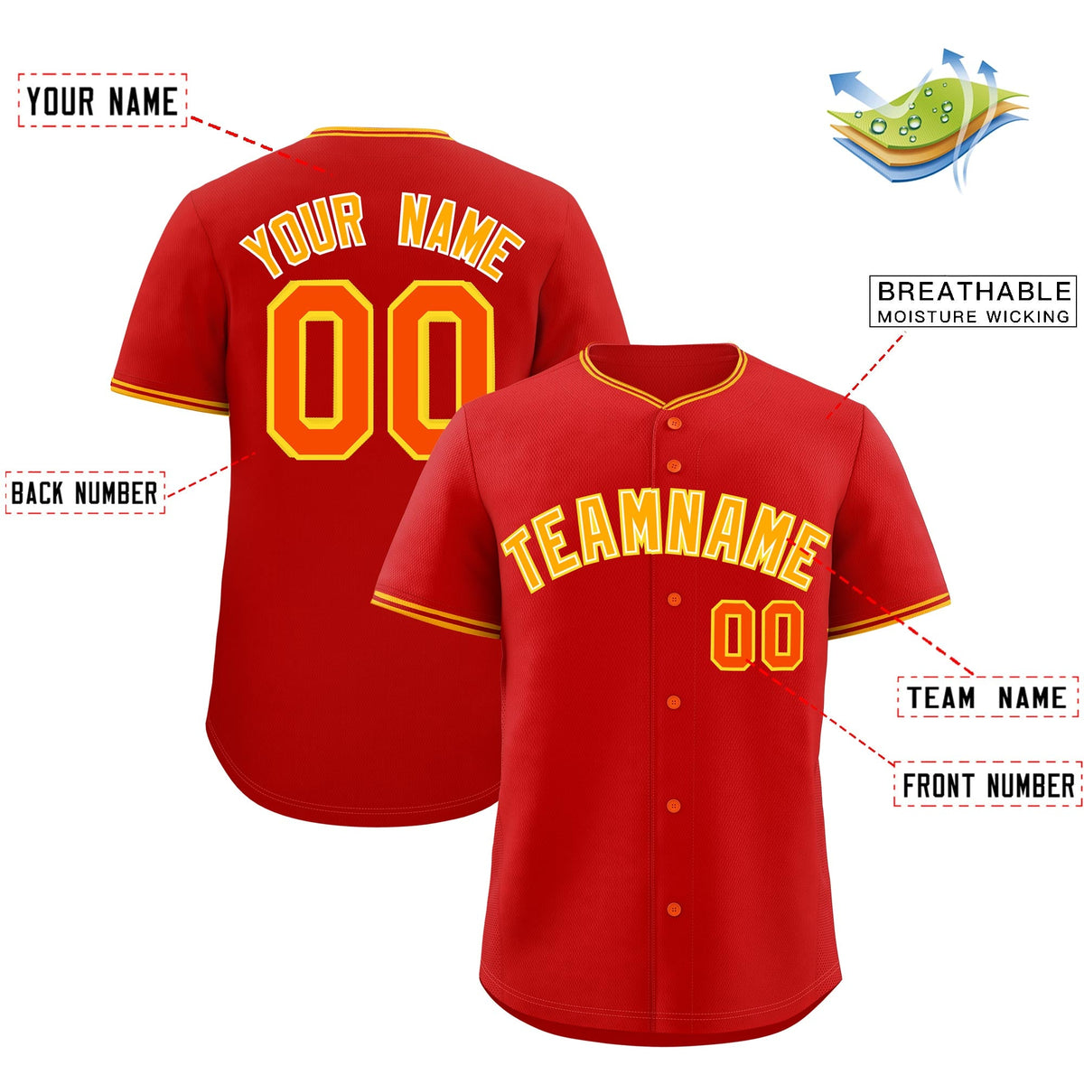 Custom Red Yellow White Classic Style Stitched Sports Uniform For Men Women Youth Personalized Quick Dry Baseball Jersey| KXKSHOP