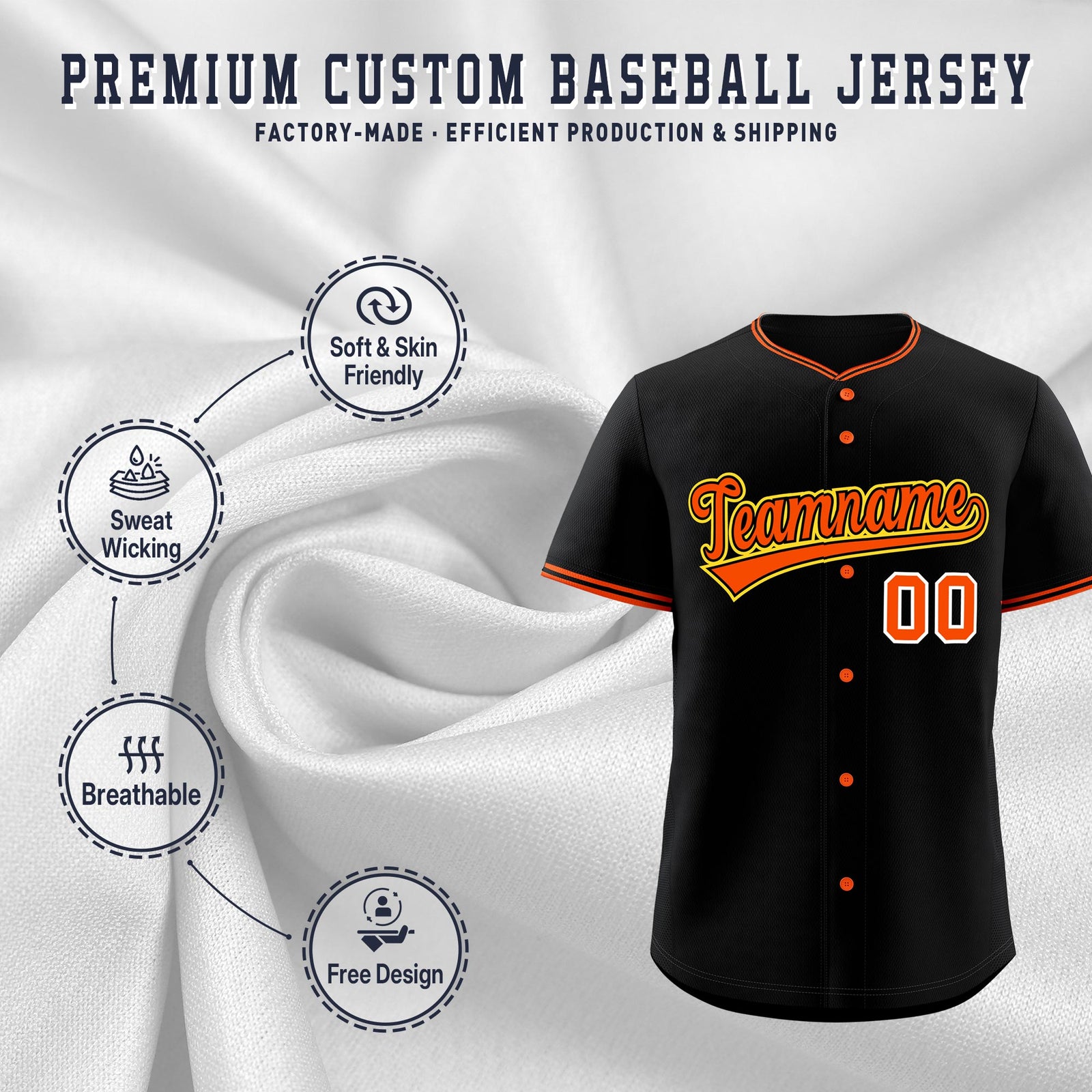 Custom Black Orange Gold Classic Style Stitched Sports Uniform For Men Women Youth Personalized Quick Dry Baseball Jersey| KXKSHOP