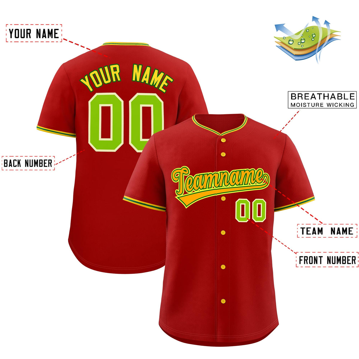 Custom Red Light Green Gold Classic Style Stitched Sports Uniform For Men Women Youth Personalized Quick Dry Baseball Jersey| KXKSHOP