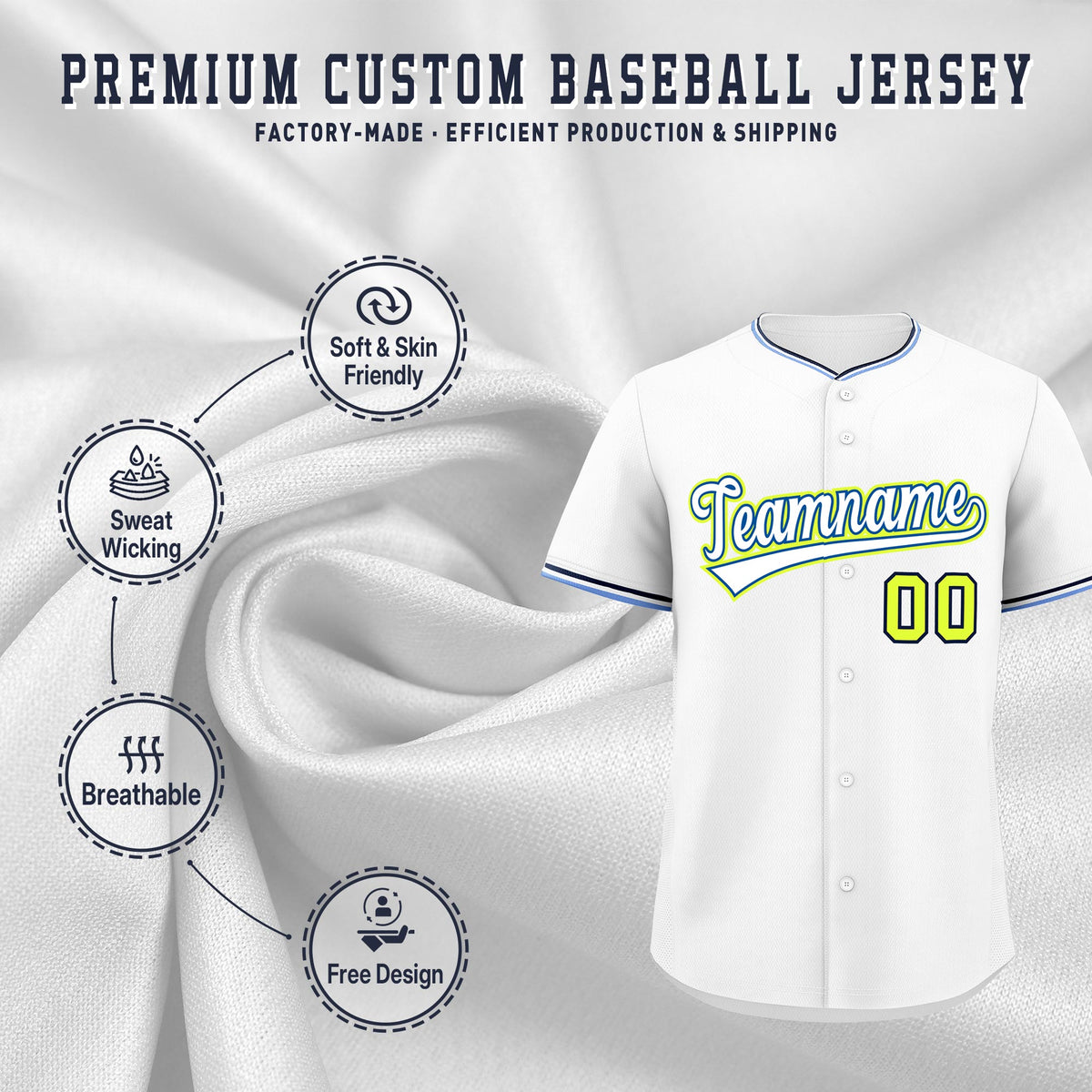 Custom White Navy Fluorescent Green Classic Style Stitched Sports Uniform For Men Women Youth Personalized Lightweight Baseball Jersey| KXKSHOP