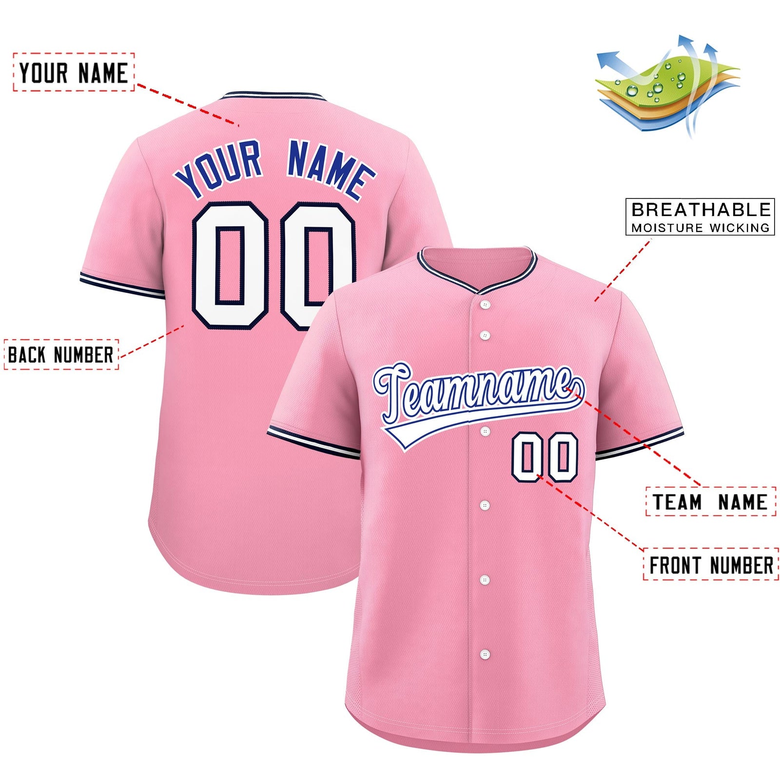 Custom Light Pink White Navy Classic Style Stitched Sports Uniform For Men Women Youth Personalized Quick Dry Baseball Jersey| KXKSHOP