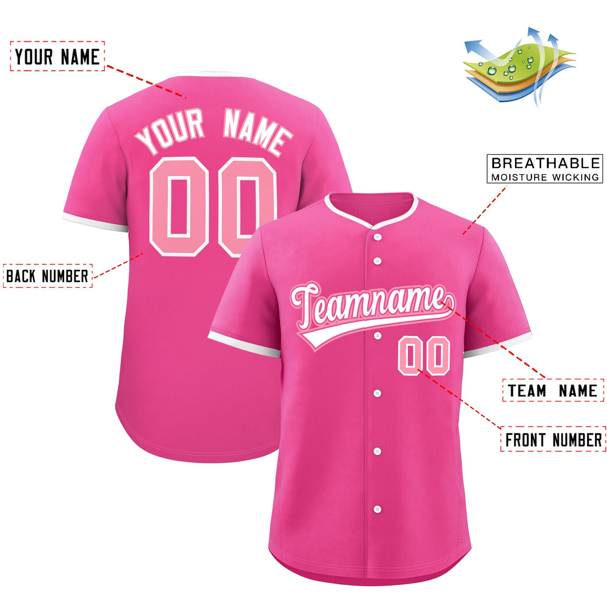 Custom Pink White Light Pink Classic Style Stitched Sports Uniform For Men Women Youth Personalized Lightweight Baseball Jersey| KXKSHOP