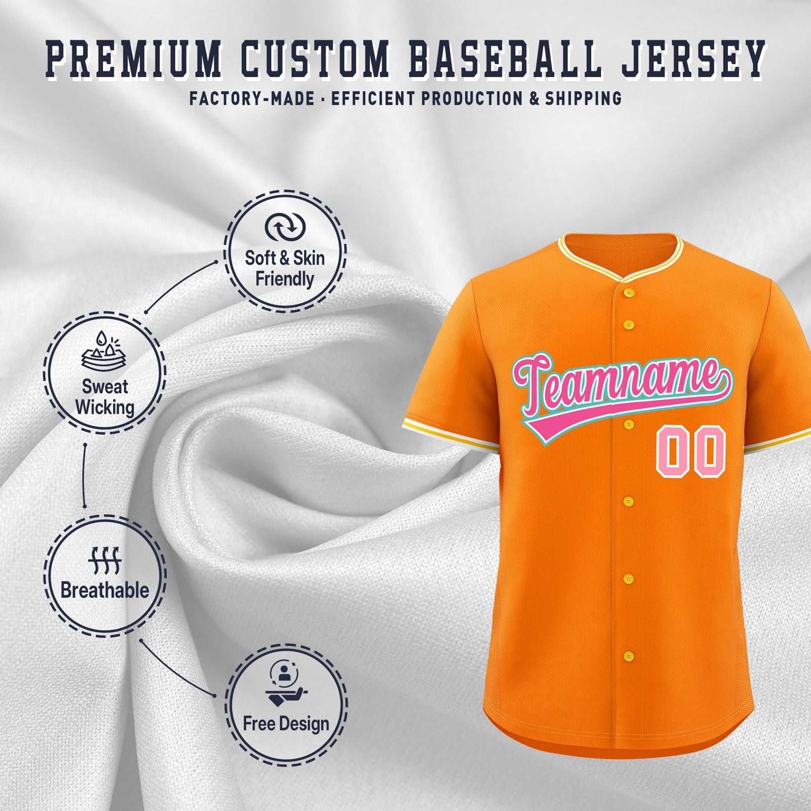 Custom Orange Gold White Classic Style Stitched Sports Uniform For Men Women Youth Personalized Lightweight Baseball Jersey| KXKSHOP