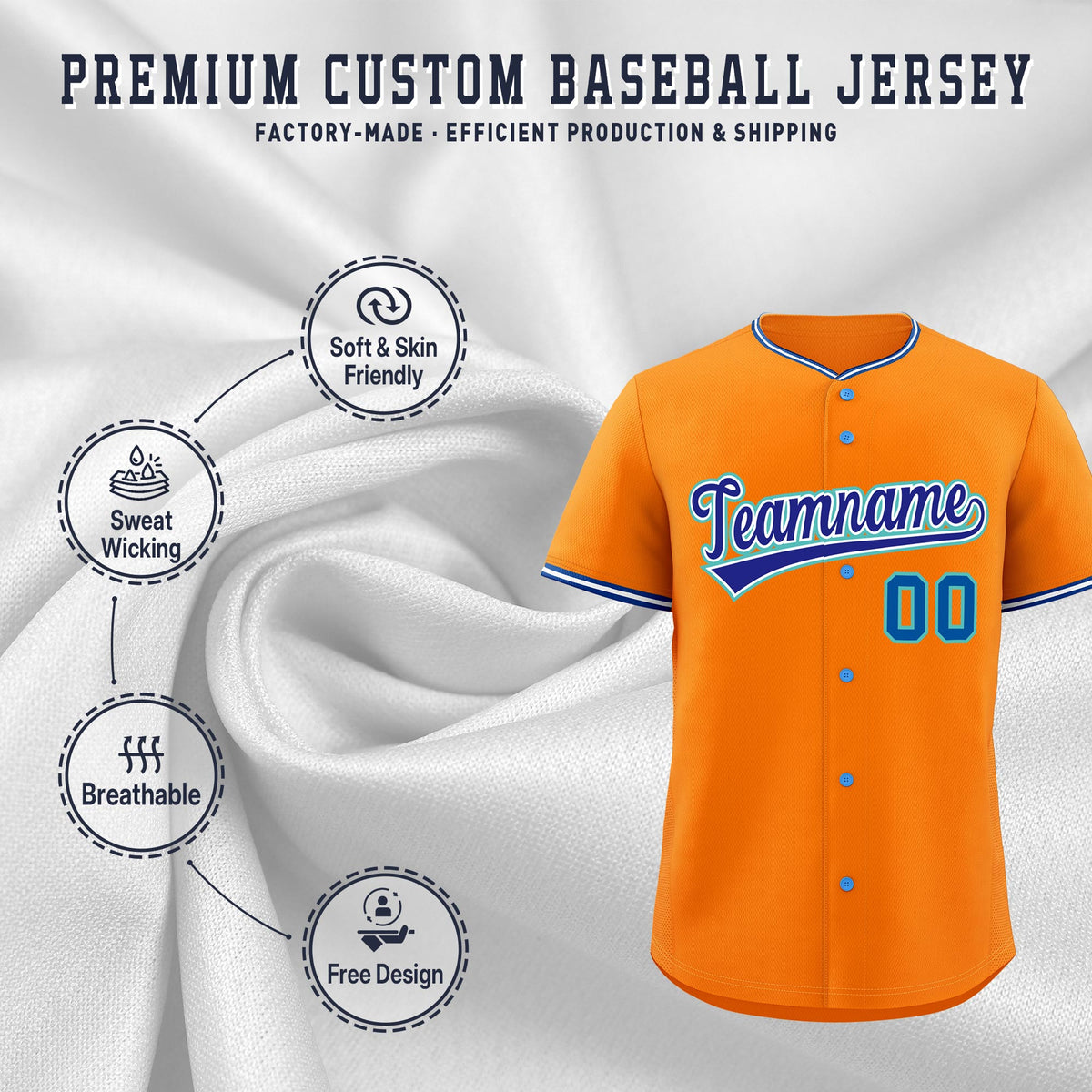 Custom Orange White Royal Classic Style Stitched Sports Uniform For Men Women Youth Personalized Lightweight Baseball Jersey| KXKSHOP