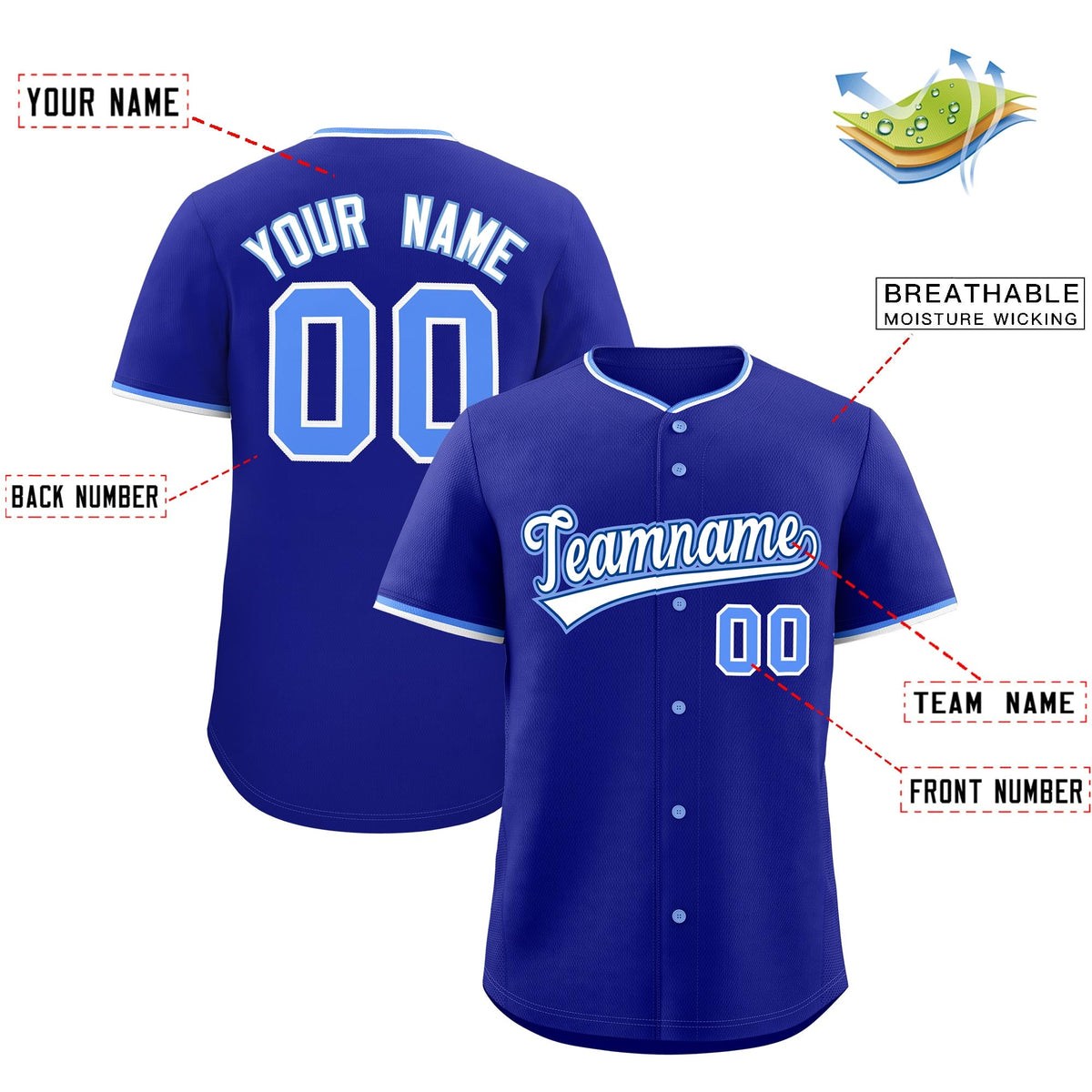 Custom Royal White Light Blue Classic Style Stitched Sports Uniform For Men Women Youth Personalized Lightweight Baseball Jersey| KXKSHOP
