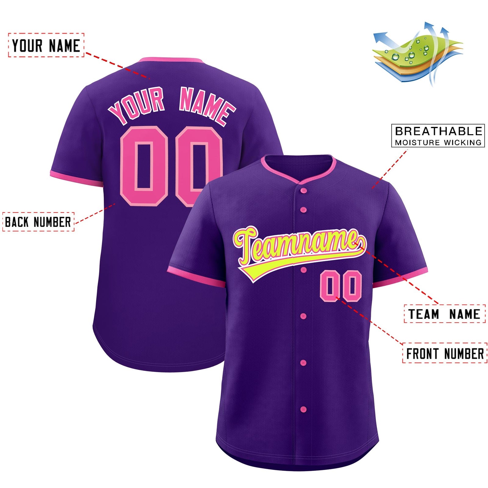 Custom Purple Rose Red Fluorescent Green Classic Style Stitched Sports Uniform For Men Women Youth Personalized Lightweight Baseball Jersey| KXKSHOP