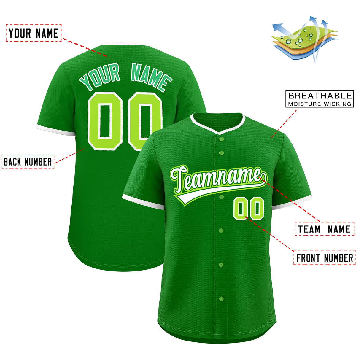 Custom Kelly Green White Neon Green Classic Style Stitched Sports Uniform For Men Women Youth Personalized Quick Dry Baseball Jersey| KXKSHOP