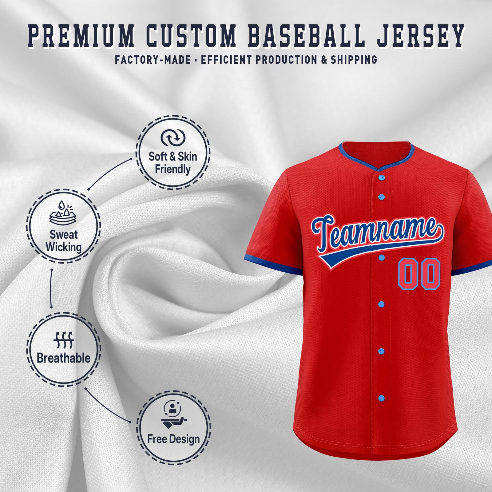 Custom Red Royal White Classic Style Stitched Sports Uniform For Men Women Youth Personalized Lightweight Baseball Jersey| KXKSHOP