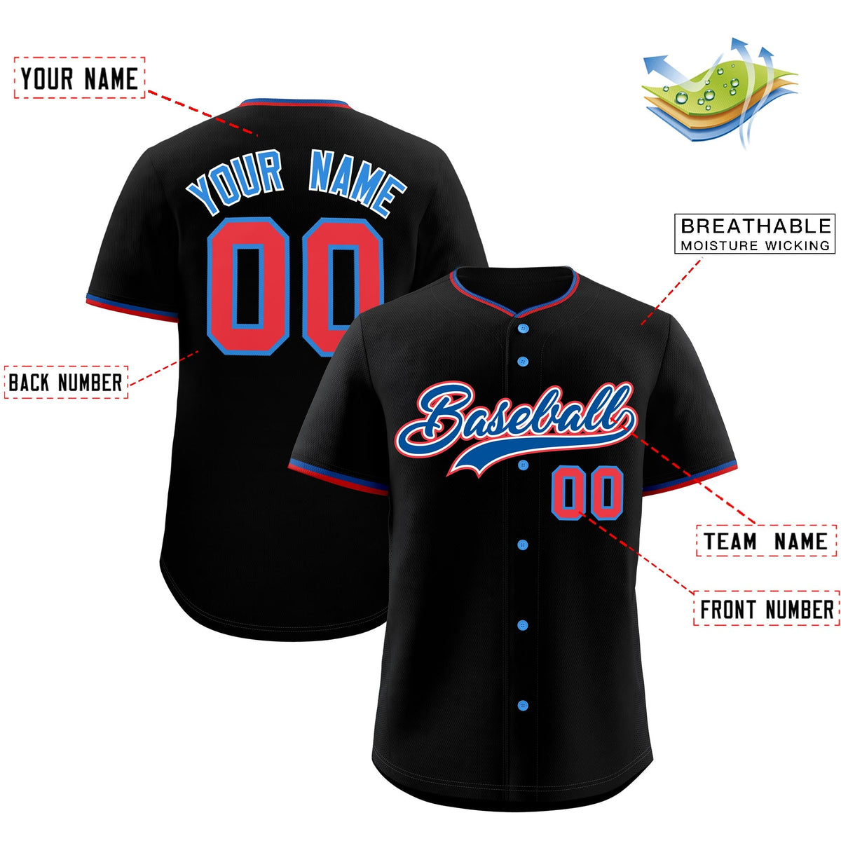 Custom Black Red Royal Classic Style Stitched Sports Uniform For Men Women Youth Personalized Lightweight Baseball Jersey| KXKSHOP