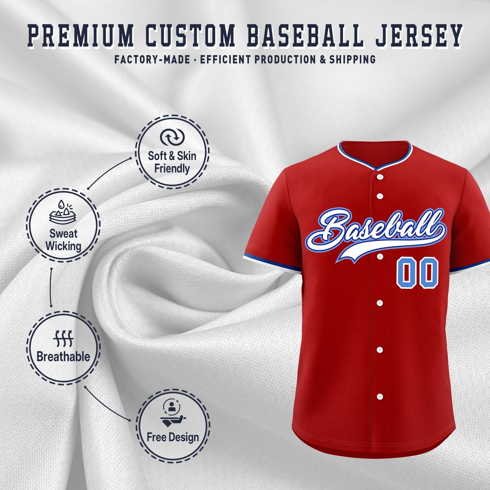 Custom Red White Royal Classic Style Stitched Sports Uniform For Men Women Youth Personalized Lightweight Baseball Jersey| KXKSHOP