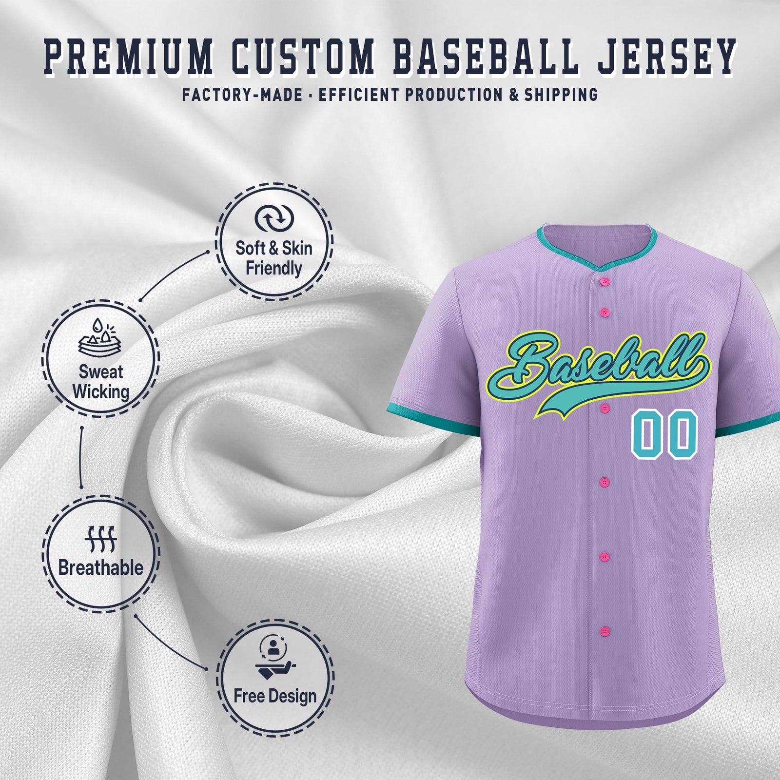 Custom Light Purple Fluorescent Green Midnight Blue Classic Style Stitched Sports Uniform For Men Women Youth Personalized Lightweight Baseball Jersey| KXKSHOP