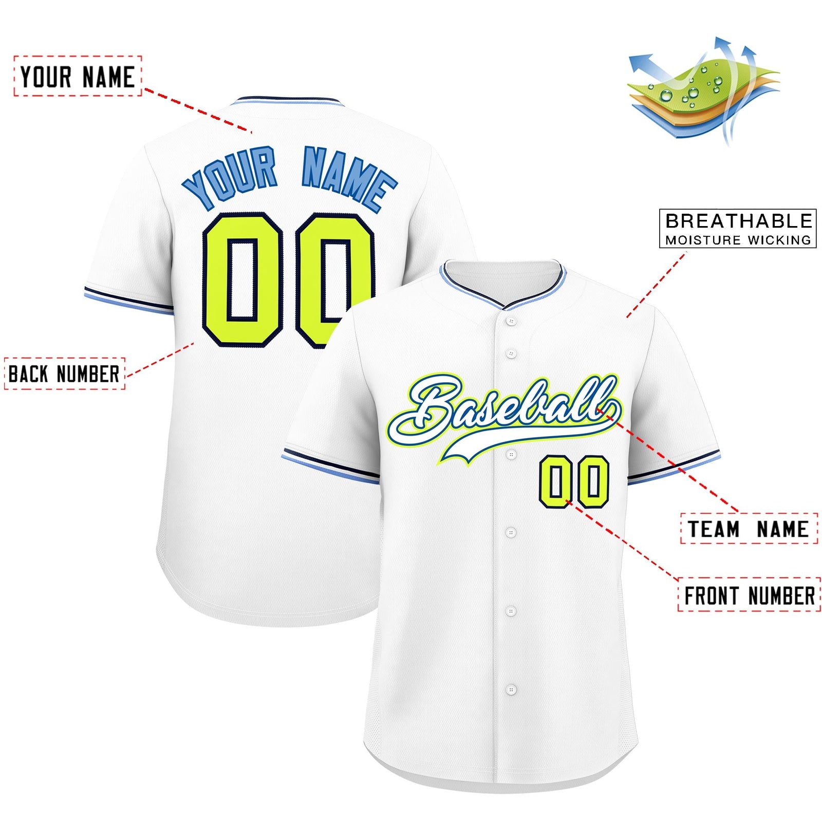 Custom White Navy Fluorescent Green Classic Style Stitched Sports Uniform For Men Women Youth Personalized Lightweight Baseball Jersey| KXKSHOP
