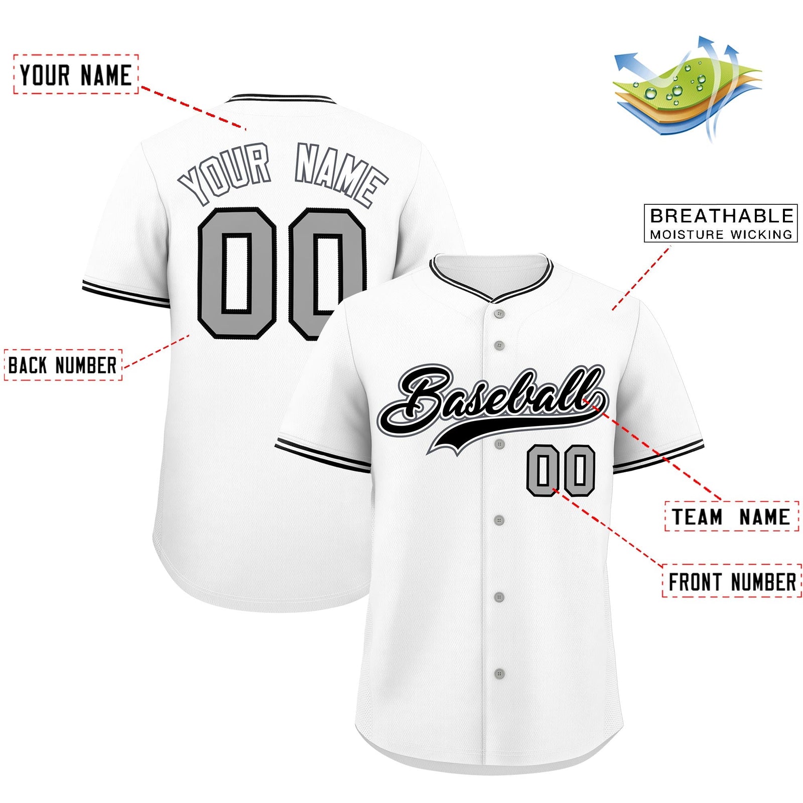 Custom White Black Gray Classic Style Stitched Sports Uniform For Men Women Youth Personalized Lightweight Baseball Jersey| KXKSHOP