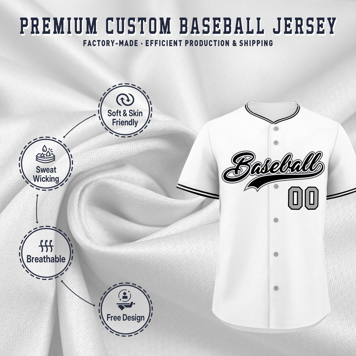 Custom White Black Gray Classic Style Stitched Sports Uniform For Men Women Youth Personalized Lightweight Baseball Jersey| KXKSHOP