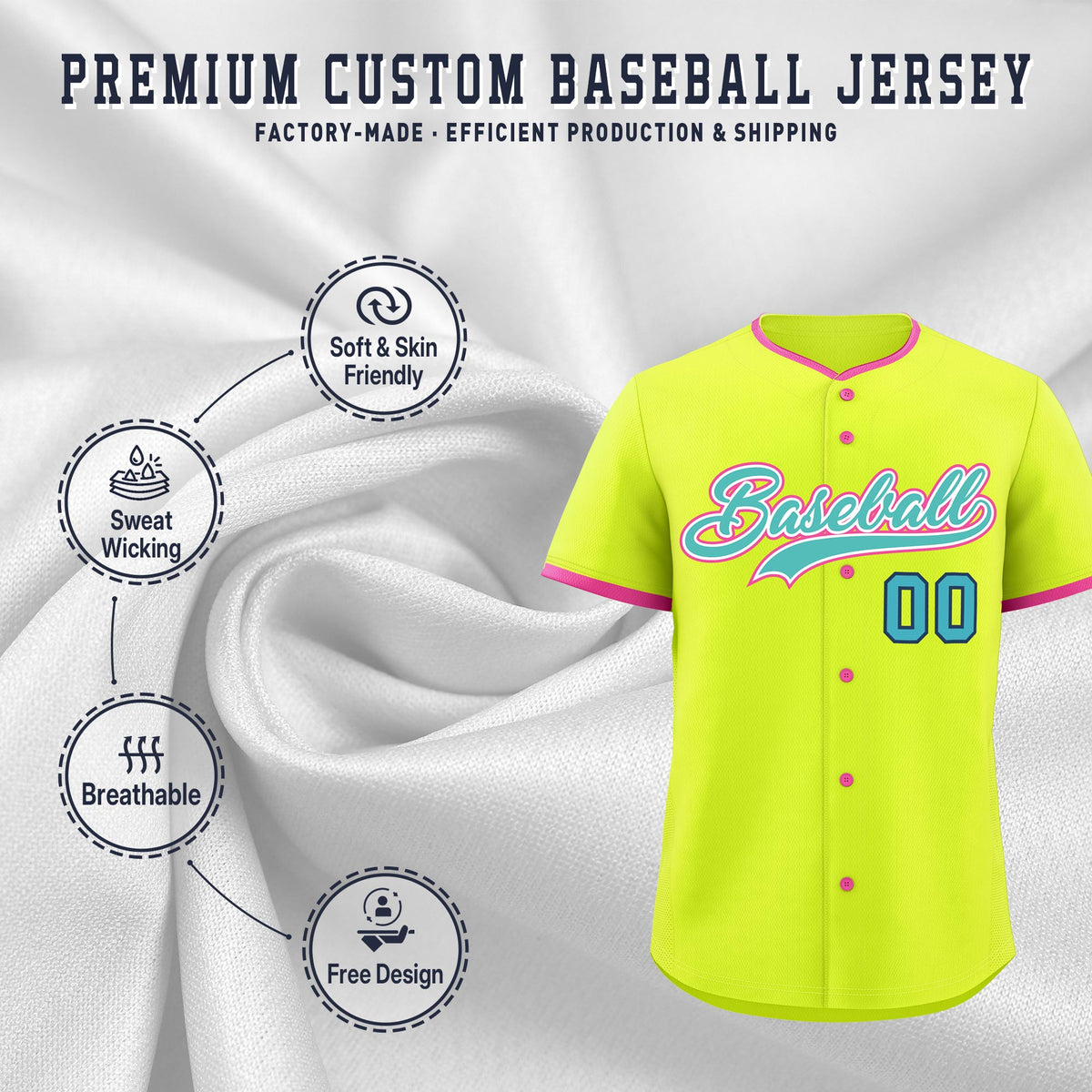 Custom Fluorescent Green Rose Red Teal Classic Style Stitched Sports Uniform For Men Women Youth Personalized Lightweight Baseball Jersey| KXKSHOP