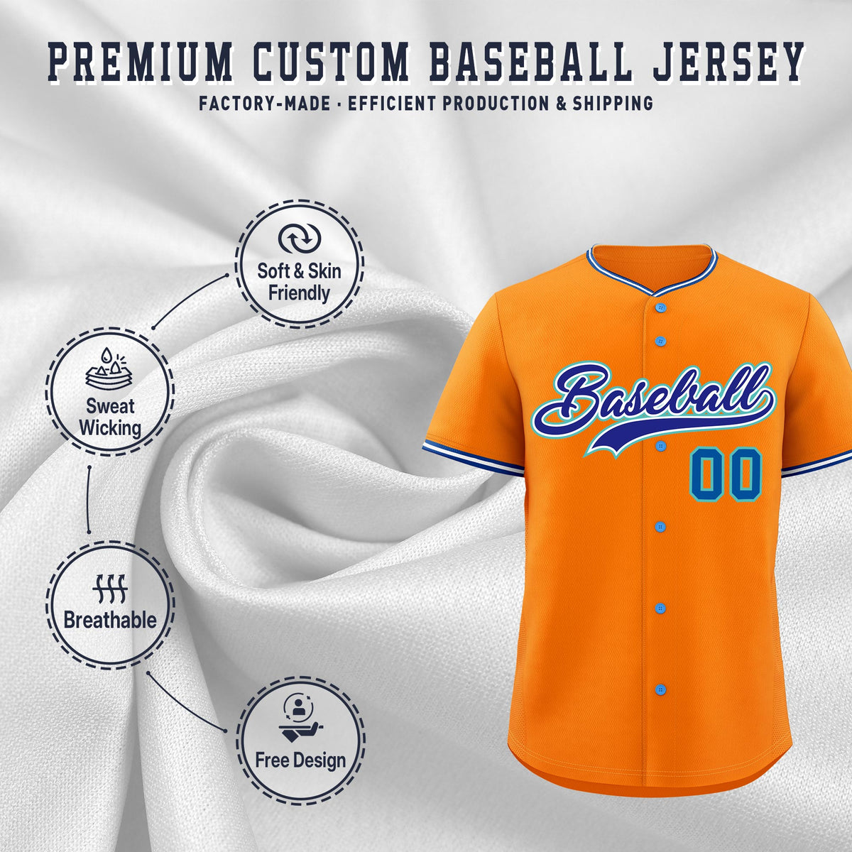 Custom Orange White Royal Classic Style Stitched Sports Uniform For Men Women Youth Personalized Lightweight Baseball Jersey| KXKSHOP